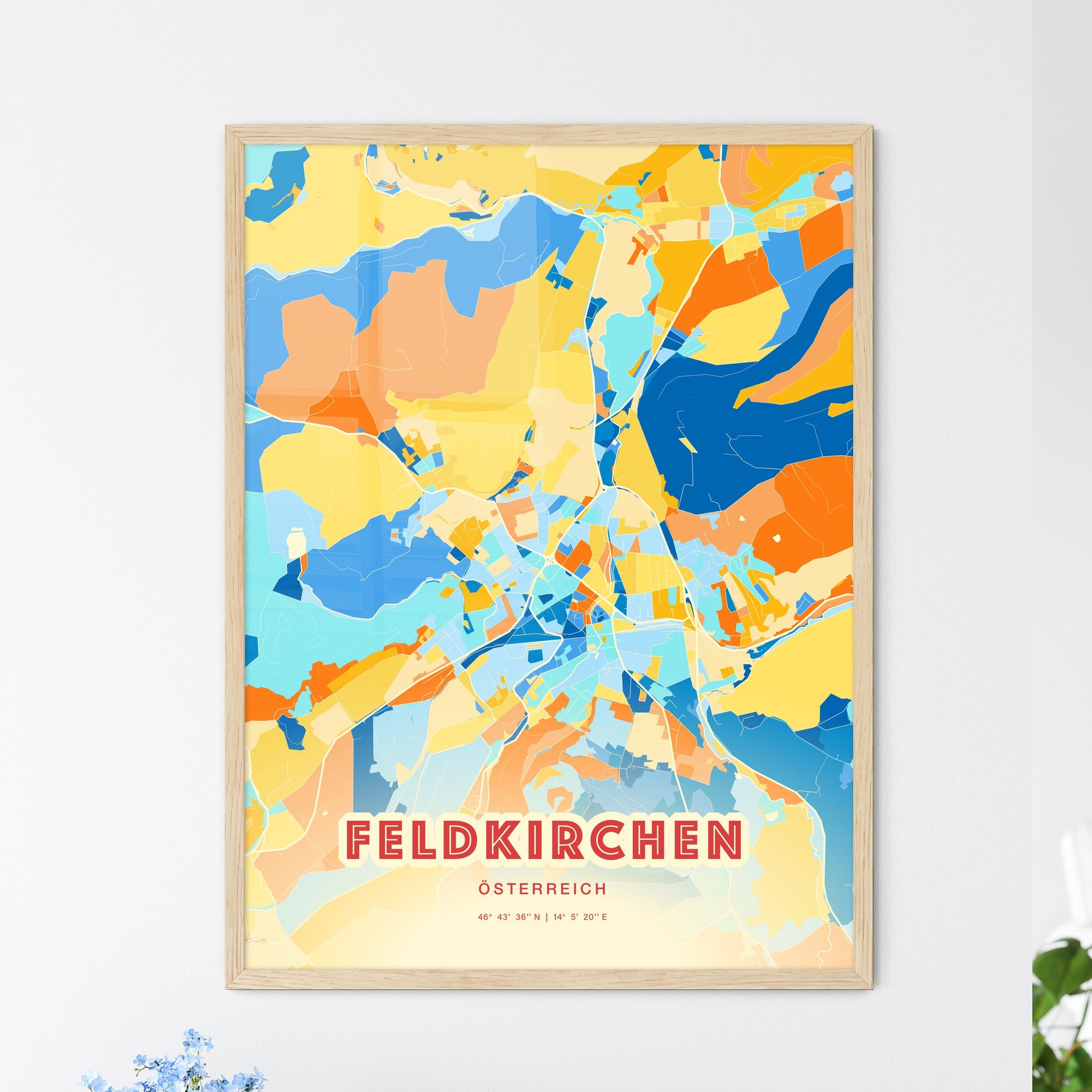 Colorful FELDKIRCHEN AUSTRIA Fine Art Map Blue Orange