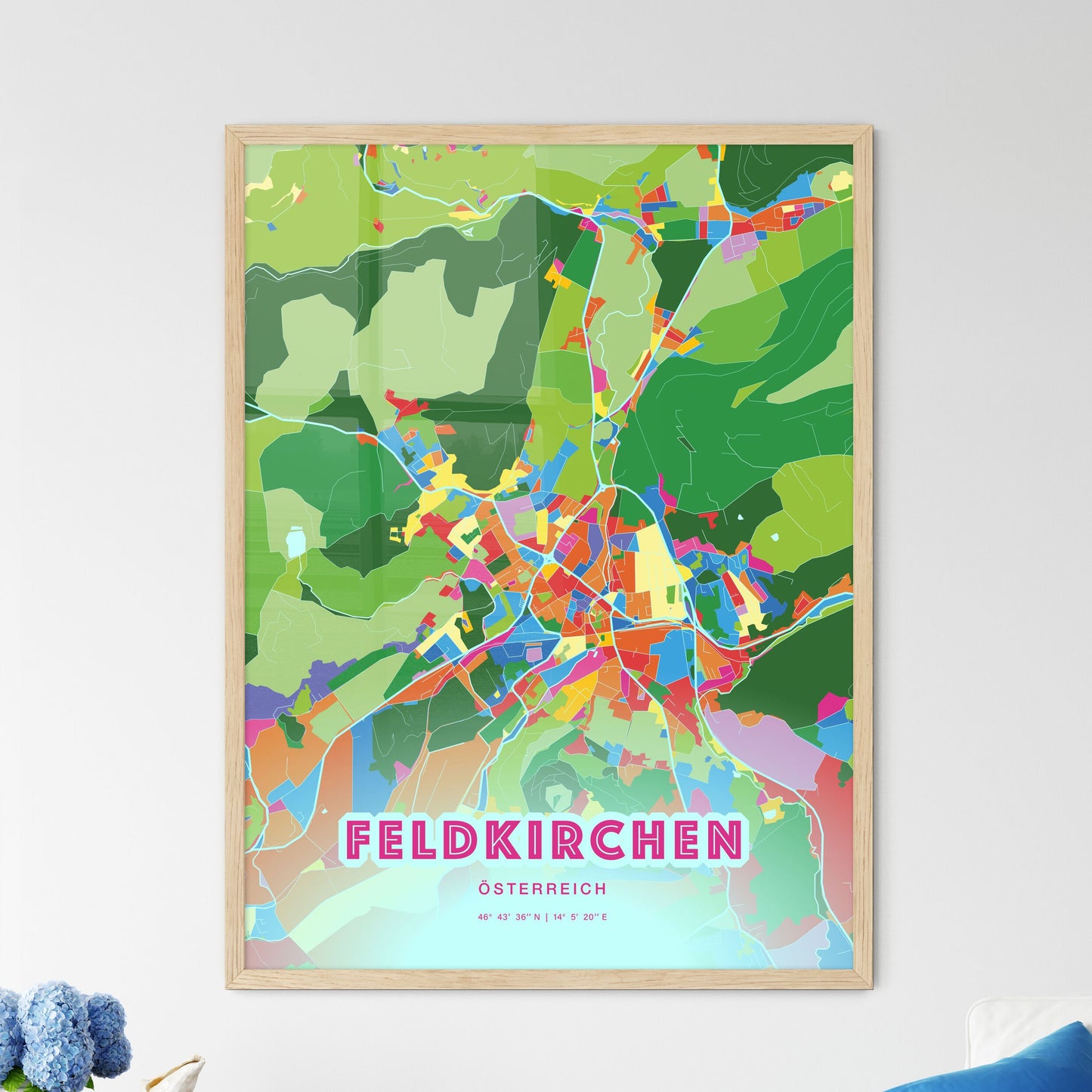 Colorful FELDKIRCHEN AUSTRIA Fine Art Map Crazy Colors