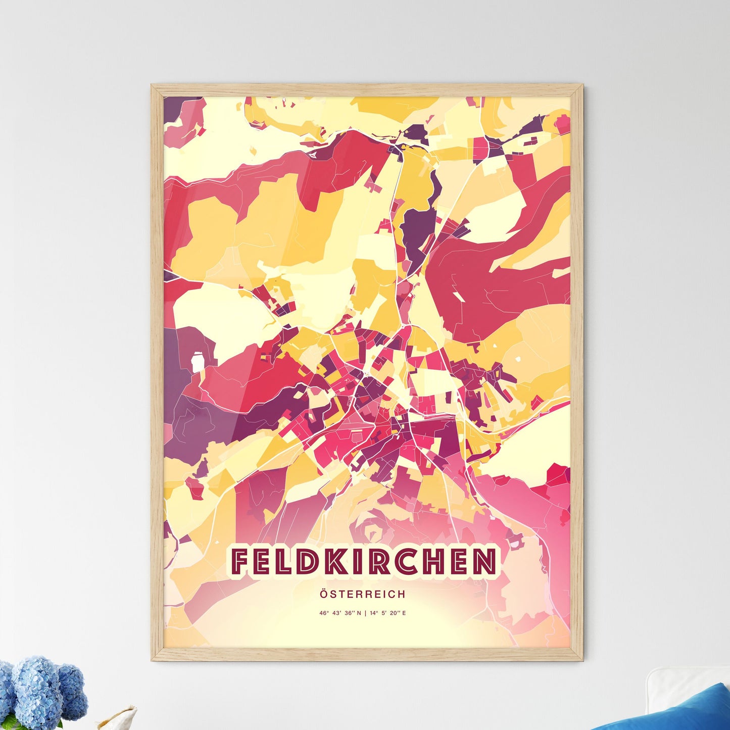 Colorful FELDKIRCHEN AUSTRIA Fine Art Map Hot Red