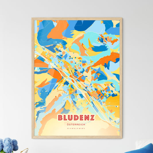 Colorful BLUDENZ AUSTRIA Fine Art Map Blue Orange