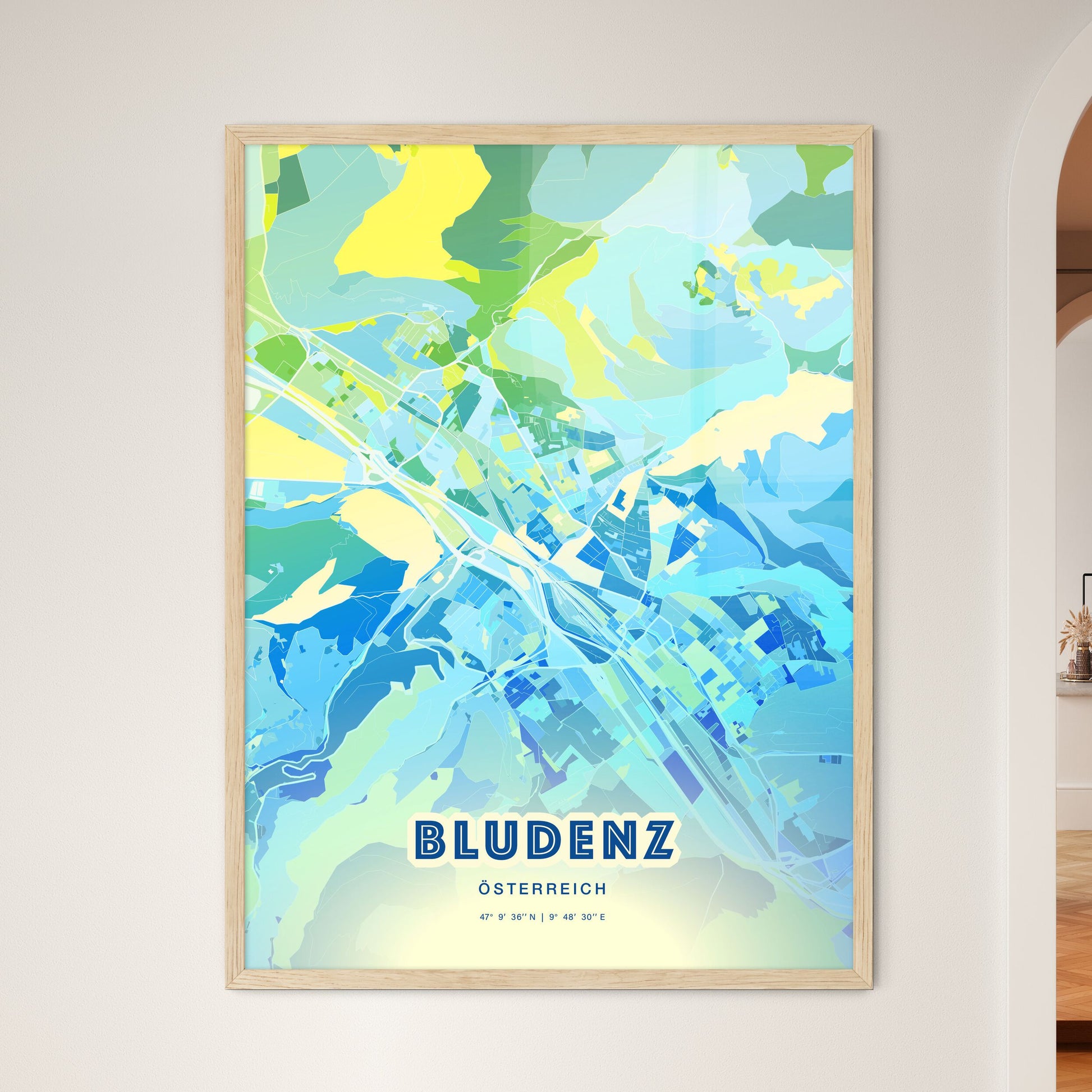 Colorful BLUDENZ AUSTRIA Fine Art Map Cool Blue