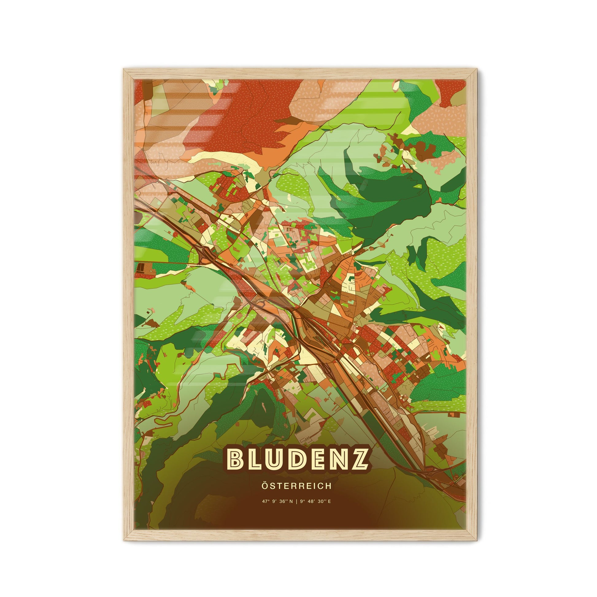 Colorful BLUDENZ AUSTRIA Fine Art Map Farmhouse