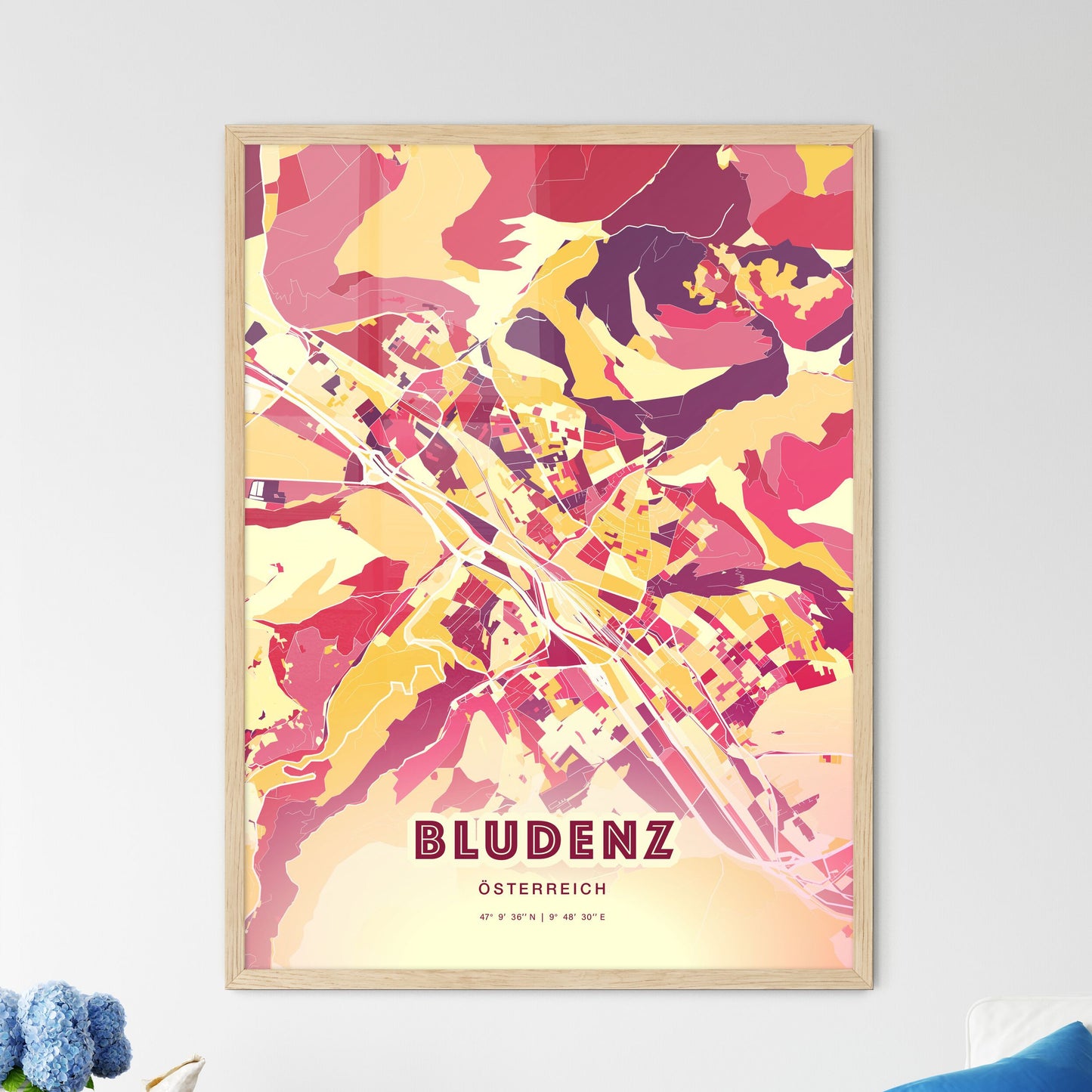 Colorful BLUDENZ AUSTRIA Fine Art Map Hot Red