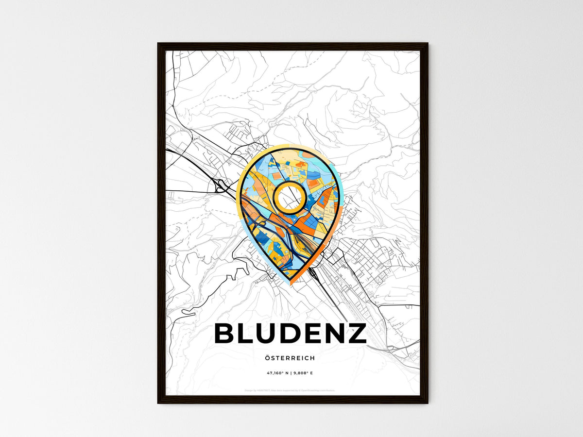 Bludenz Austria wedding art map with pointer icon