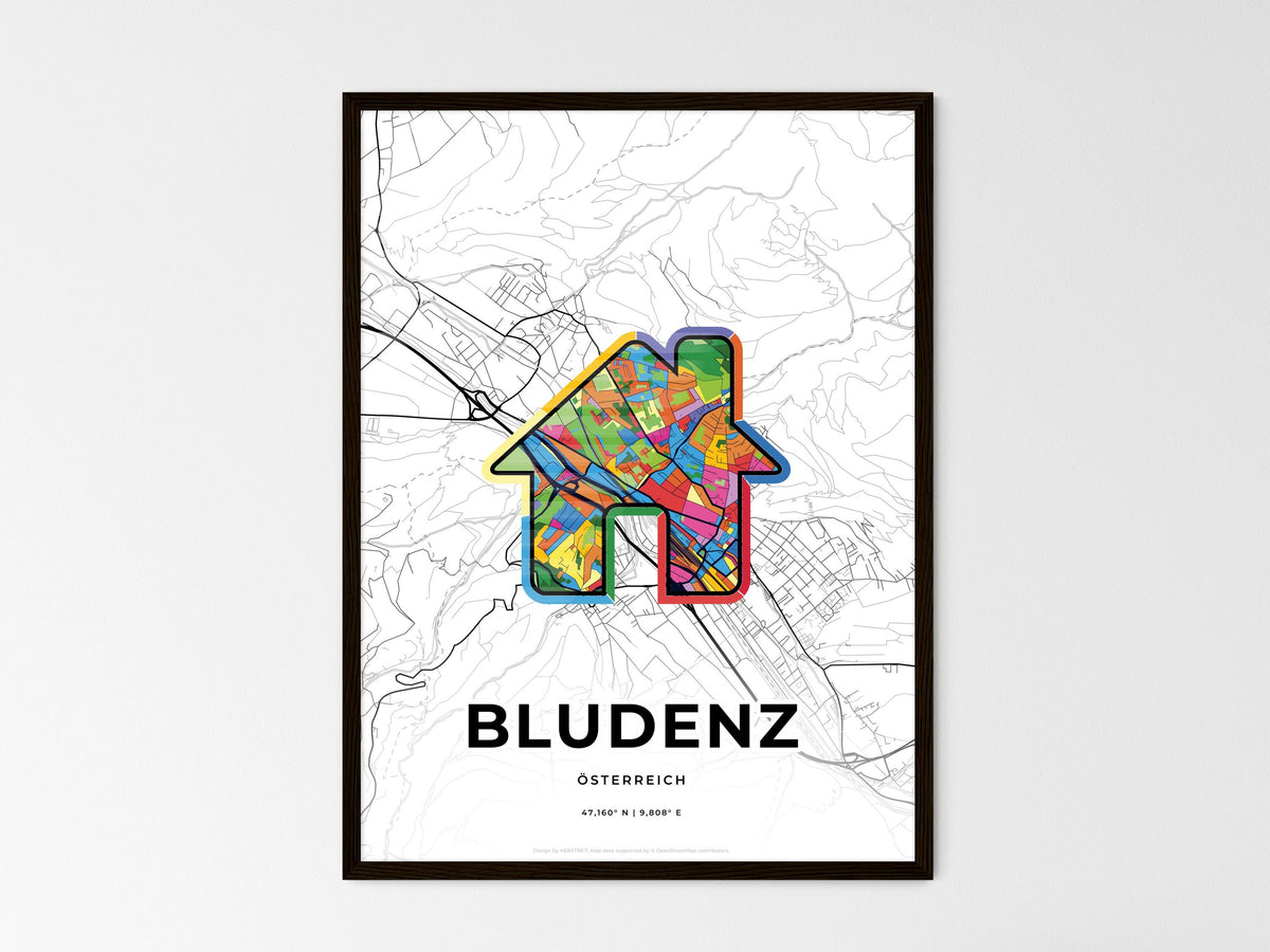 Bludenz Austria wedding art map with home icon
