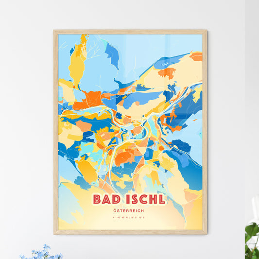 Colorful BAD ISCHL AUSTRIA Fine Art Map Blue Orange