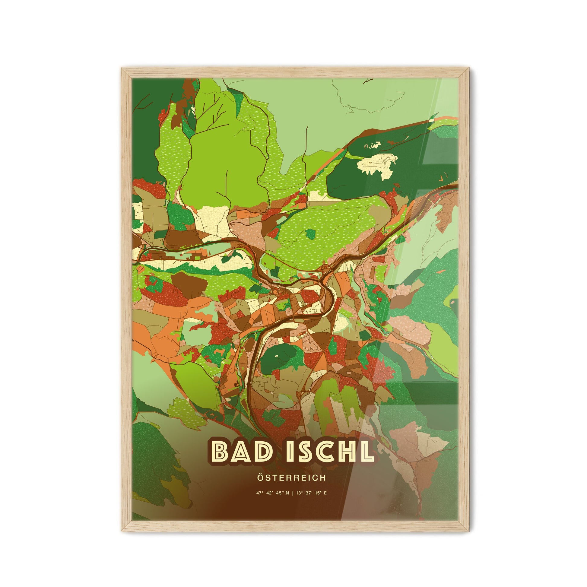 Colorful BAD ISCHL AUSTRIA Fine Art Map Farmhouse