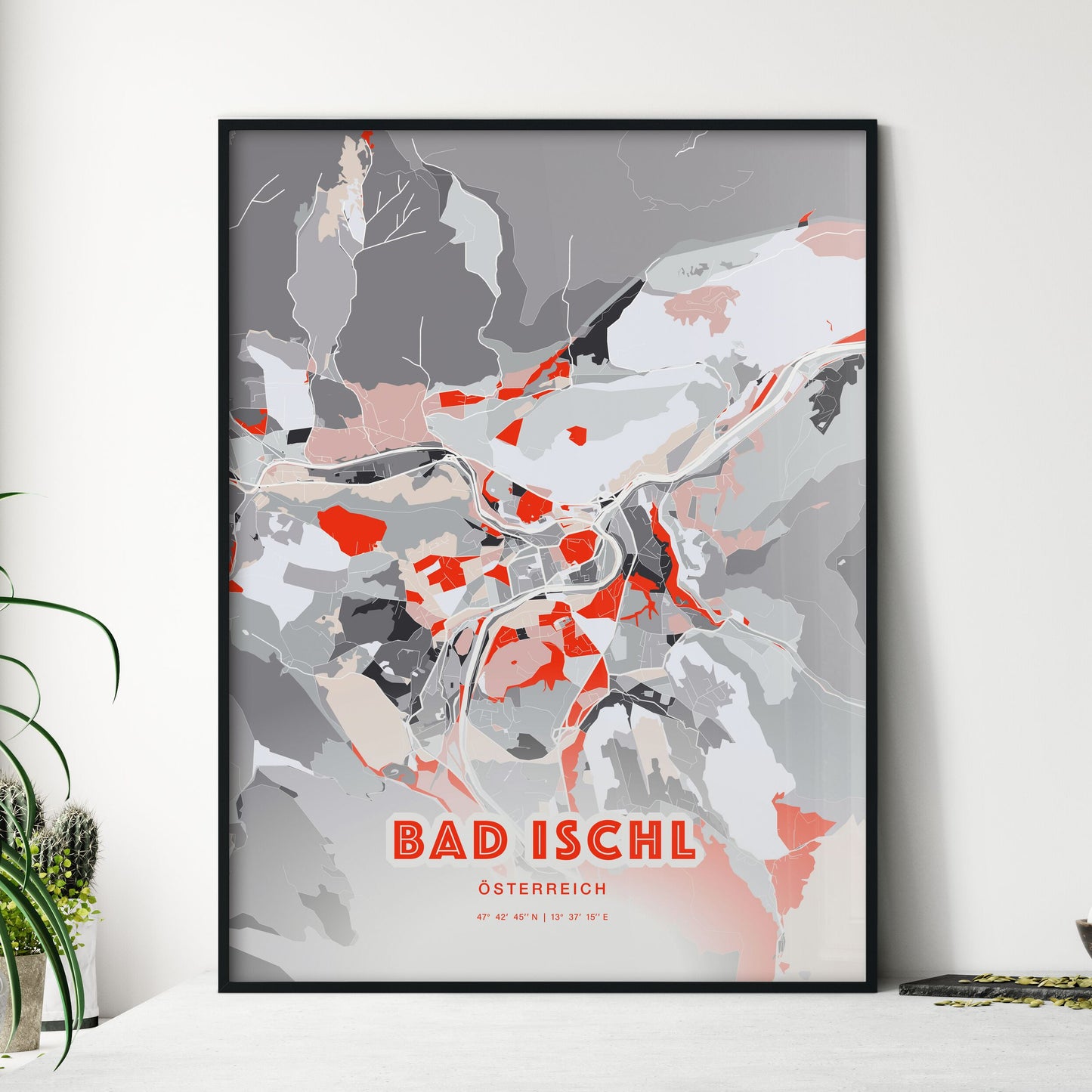 Colorful BAD ISCHL AUSTRIA Fine Art Map Modern