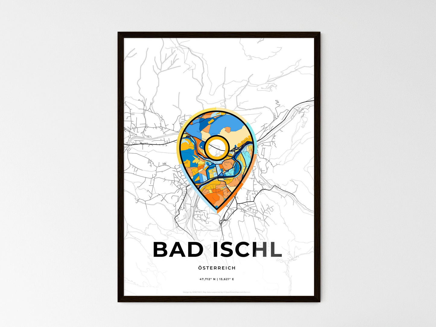 Bad Ischl Austria wedding art map with pointer icon