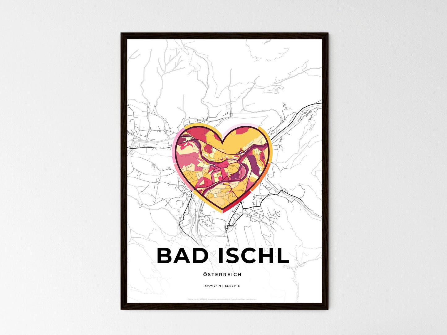 Bad Ischl Austria wedding art map with heart icon