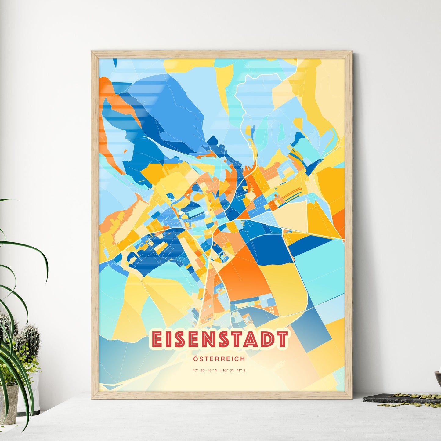 Colorful EISENSTADT AUSTRIA Fine Art Map Blue Orange