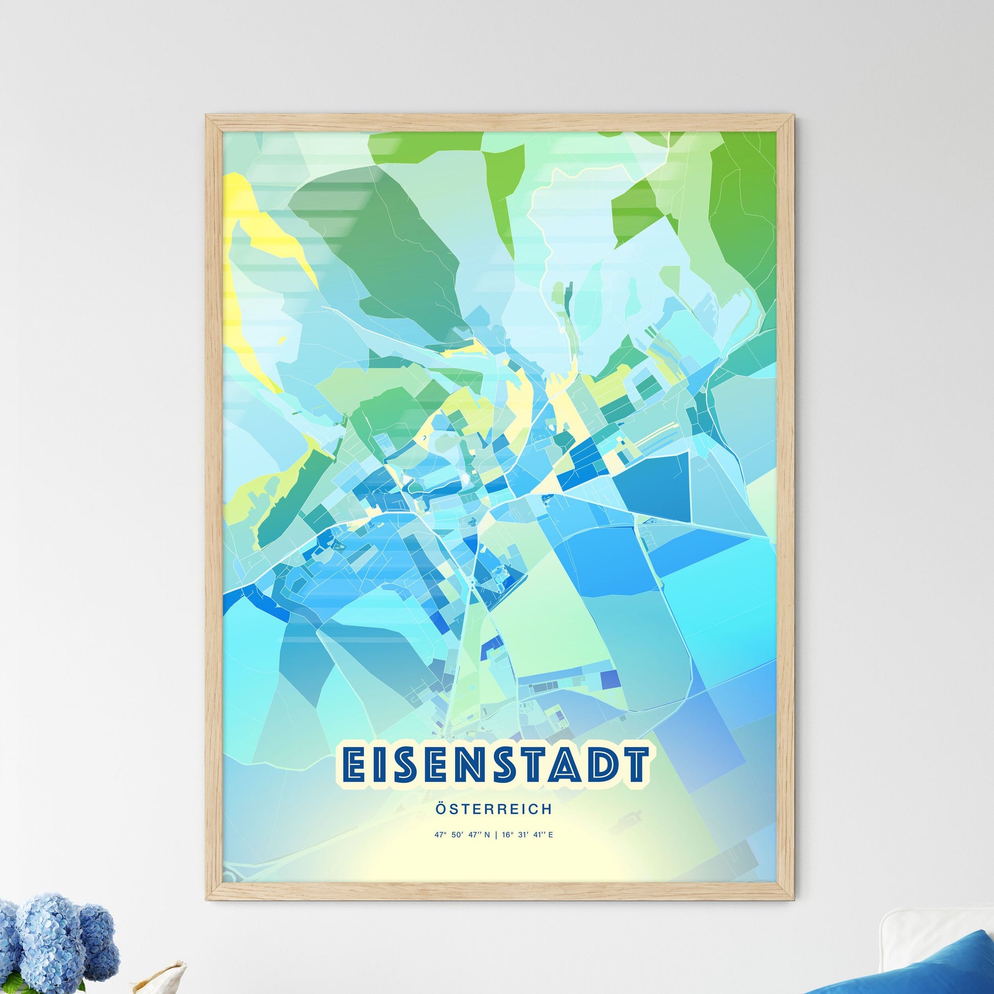 Colorful EISENSTADT AUSTRIA Fine Art Map Cool Blue