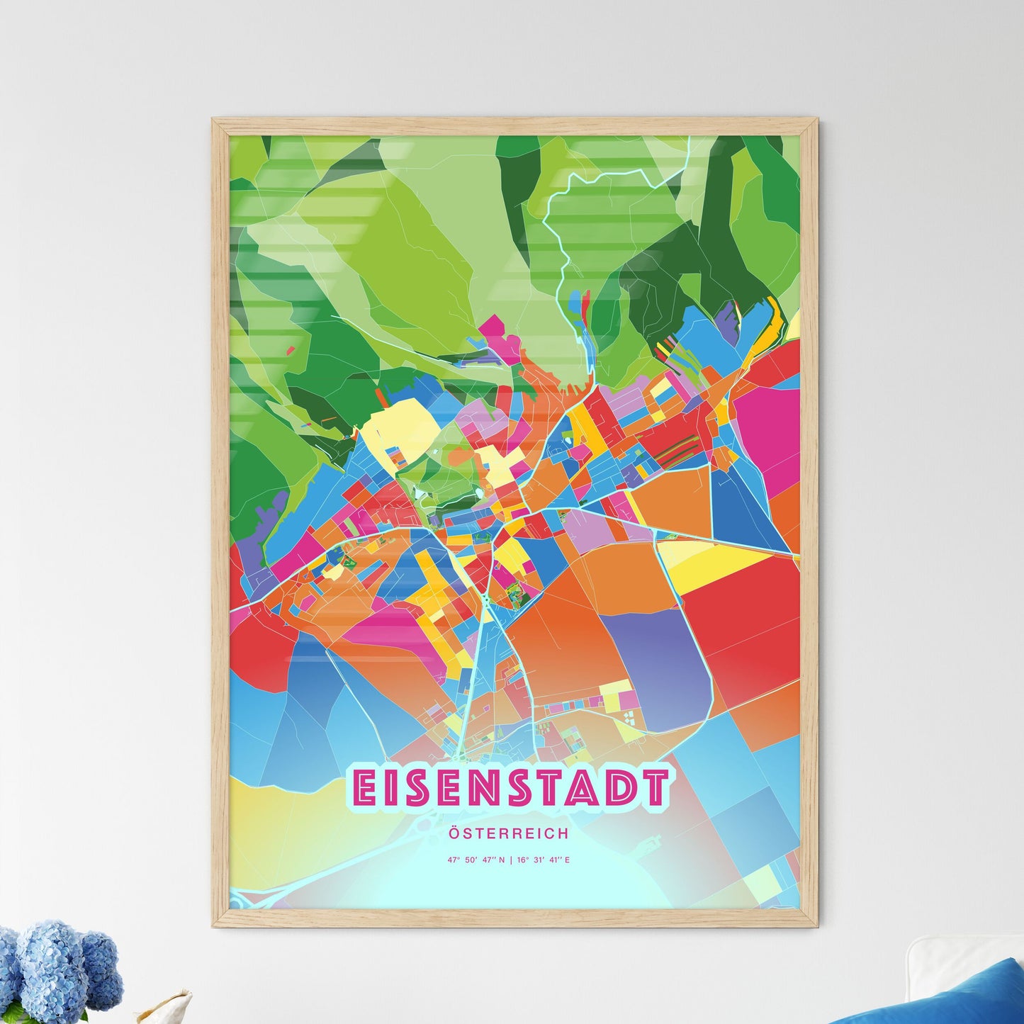 Colorful EISENSTADT AUSTRIA Fine Art Map Crazy Colors