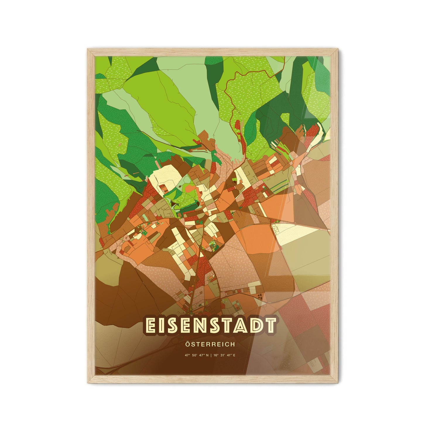 Colorful EISENSTADT AUSTRIA Fine Art Map Farmhouse