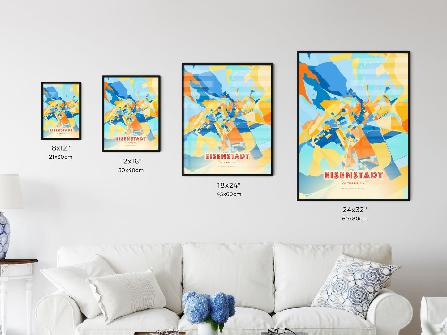 Colorful EISENSTADT AUSTRIA Fine Art Map Blue Orange