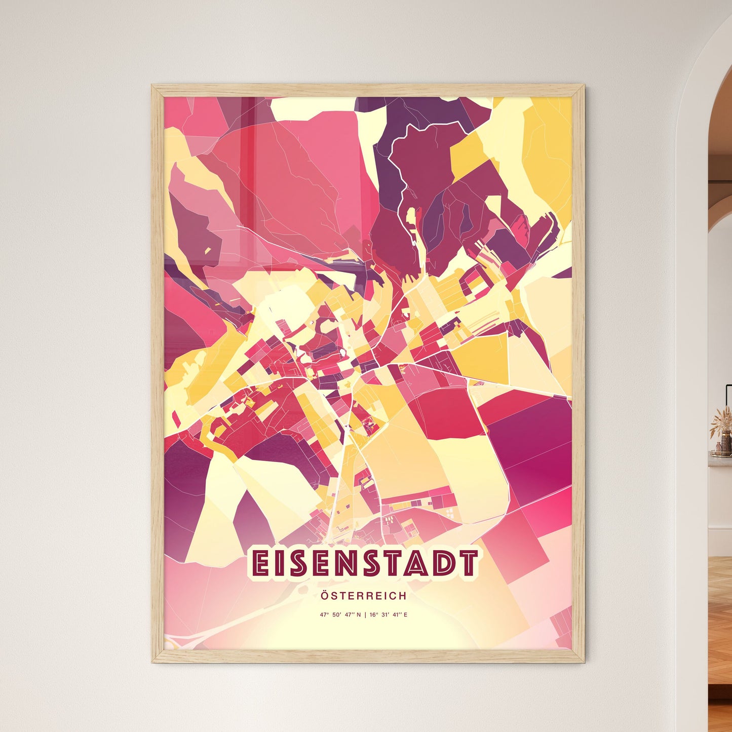 Colorful EISENSTADT AUSTRIA Fine Art Map Hot Red