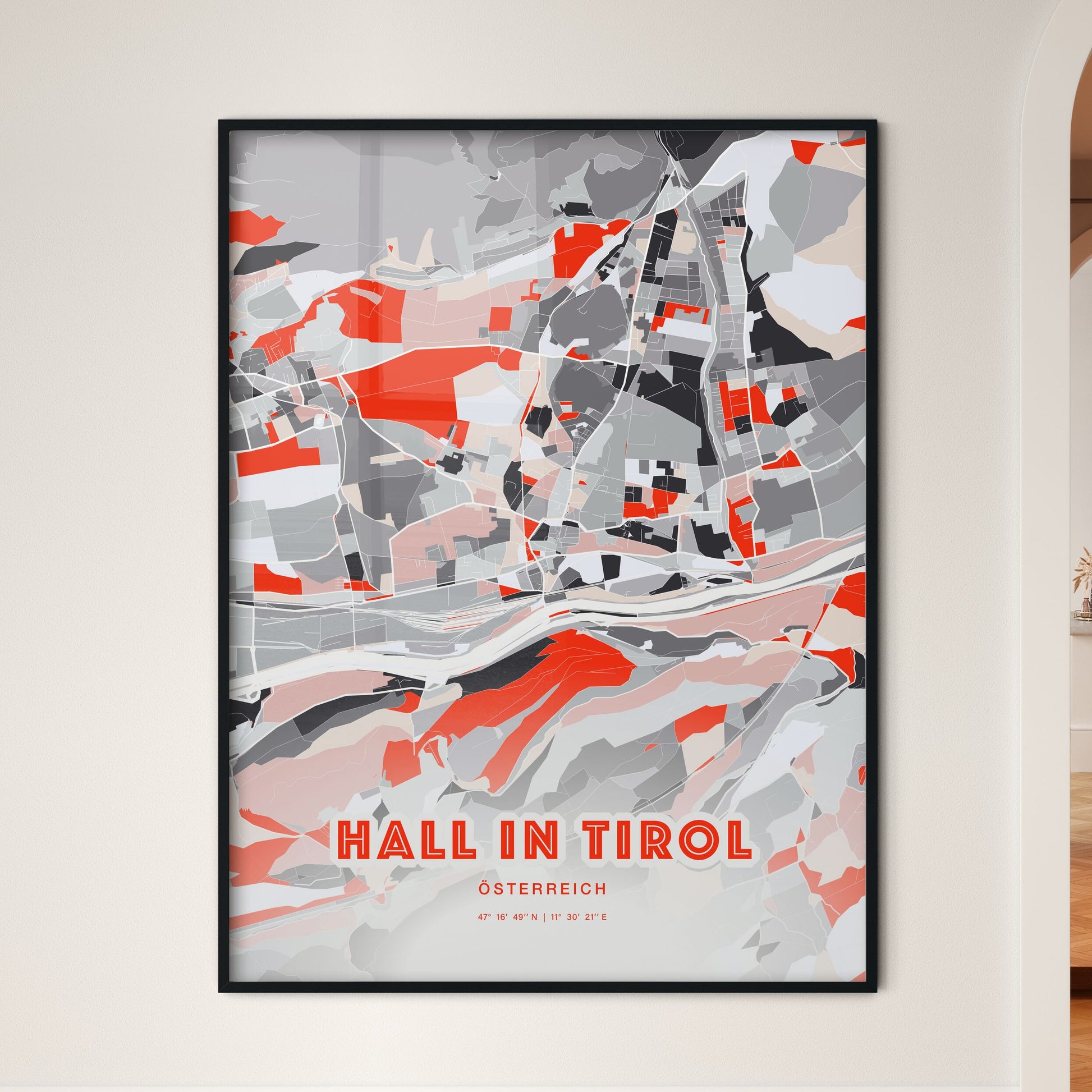 Colorful HALL IN TIROL AUSTRIA Fine Art Map Modern