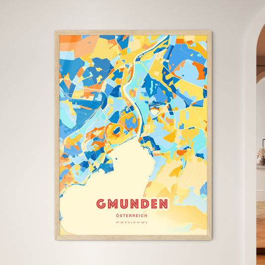 Colorful GMUNDEN AUSTRIA Fine Art Map Blue Orange