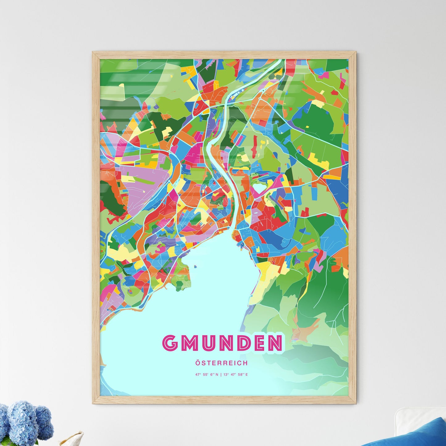 Colorful GMUNDEN AUSTRIA Fine Art Map Crazy Colors