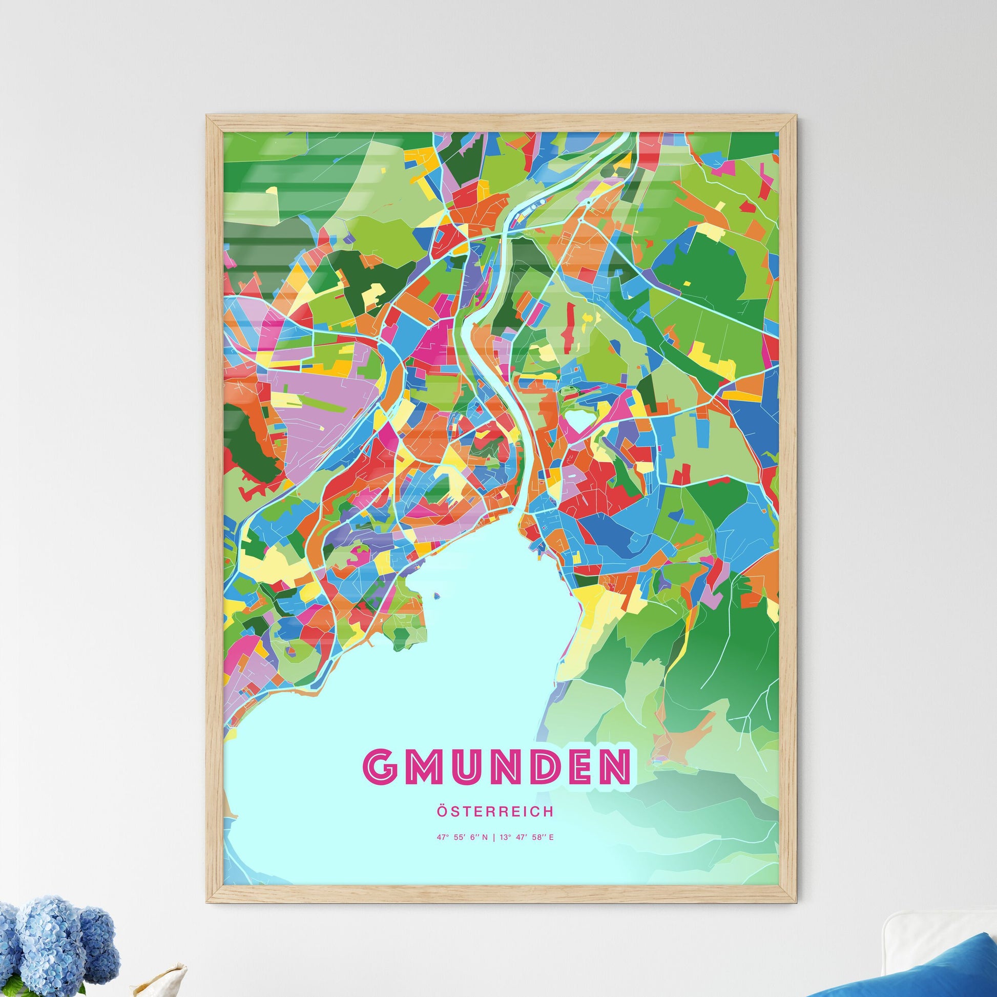Colorful GMUNDEN AUSTRIA Fine Art Map Crazy Colors