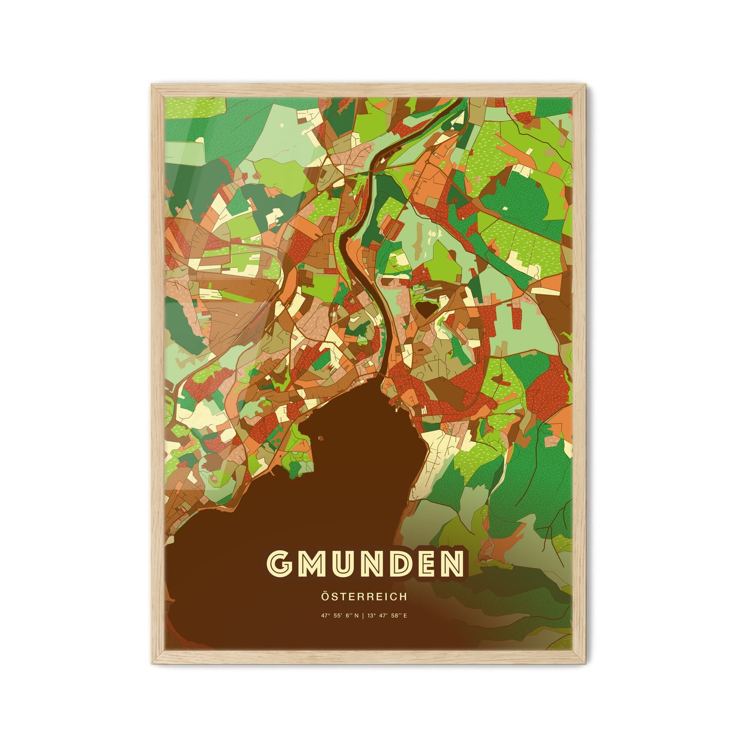 Colorful GMUNDEN AUSTRIA Fine Art Map Farmhouse