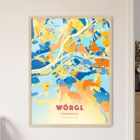 Colorful WÖRGL AUSTRIA Fine Art Map Blue Orange