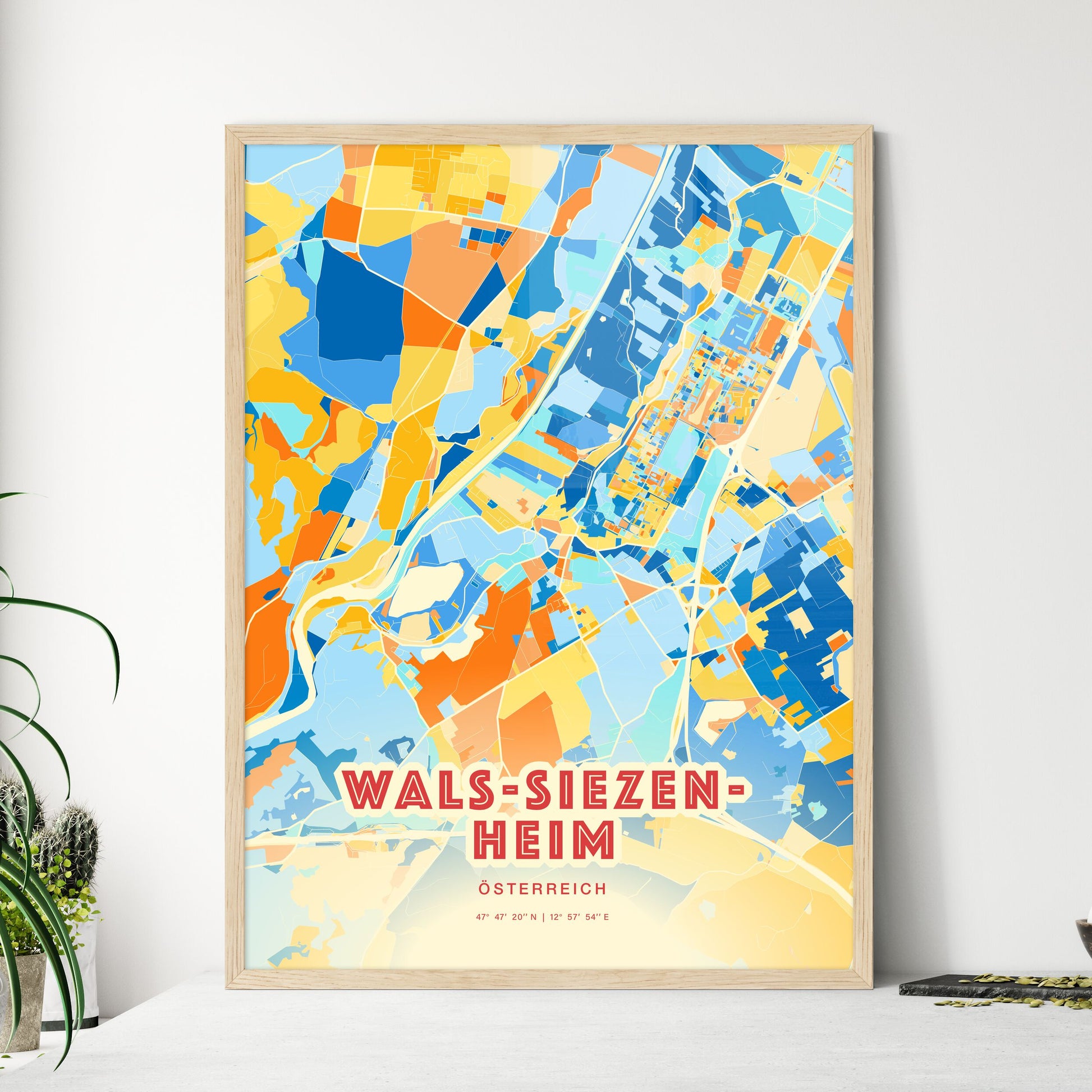 Colorful WALS-SIEZENHEIM AUSTRIA Fine Art Map Blue Orange