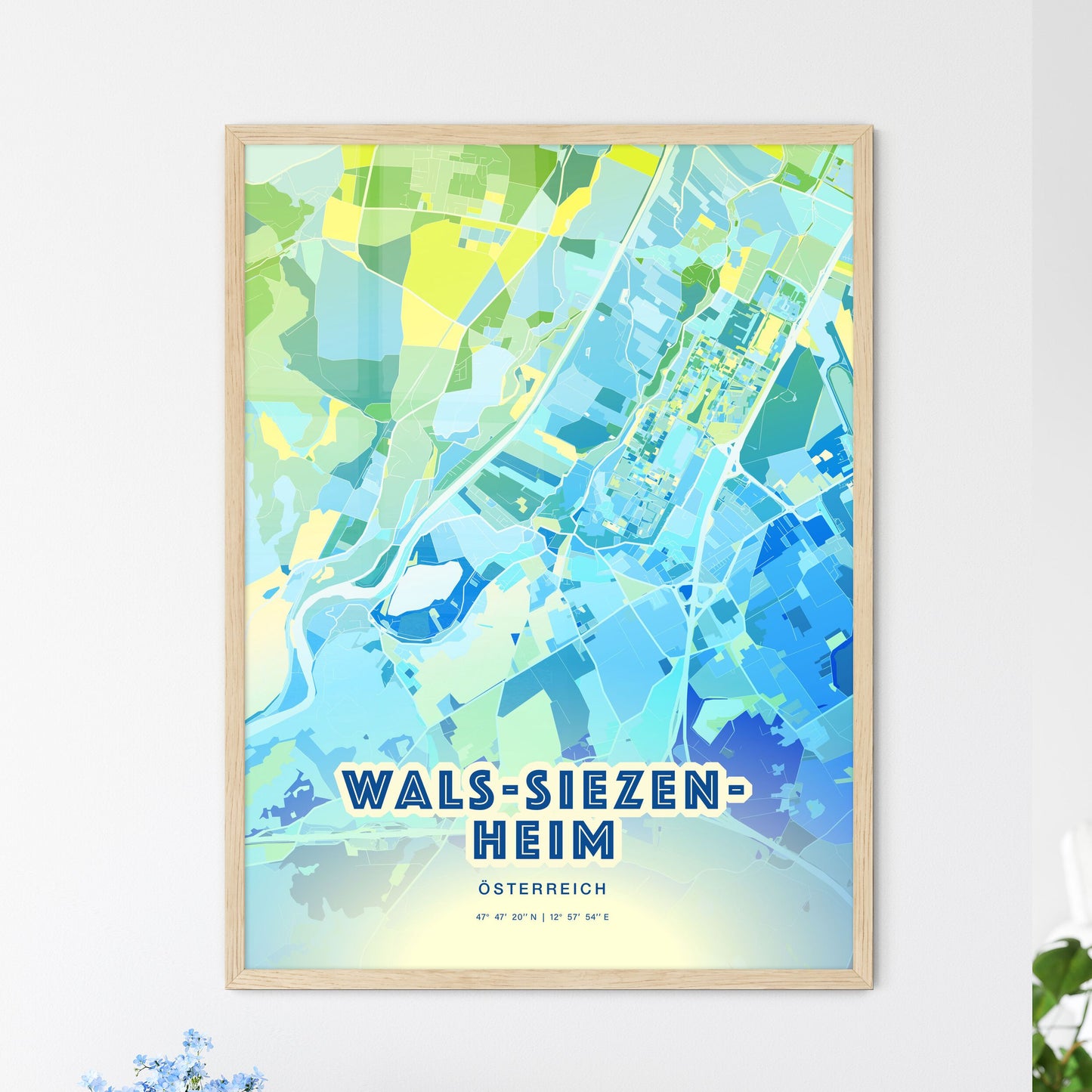 Colorful WALS-SIEZENHEIM AUSTRIA Fine Art Map Cool Blue