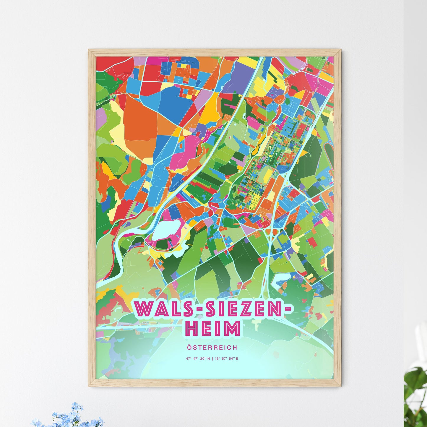 Colorful WALS-SIEZENHEIM AUSTRIA Fine Art Map Crazy Colors