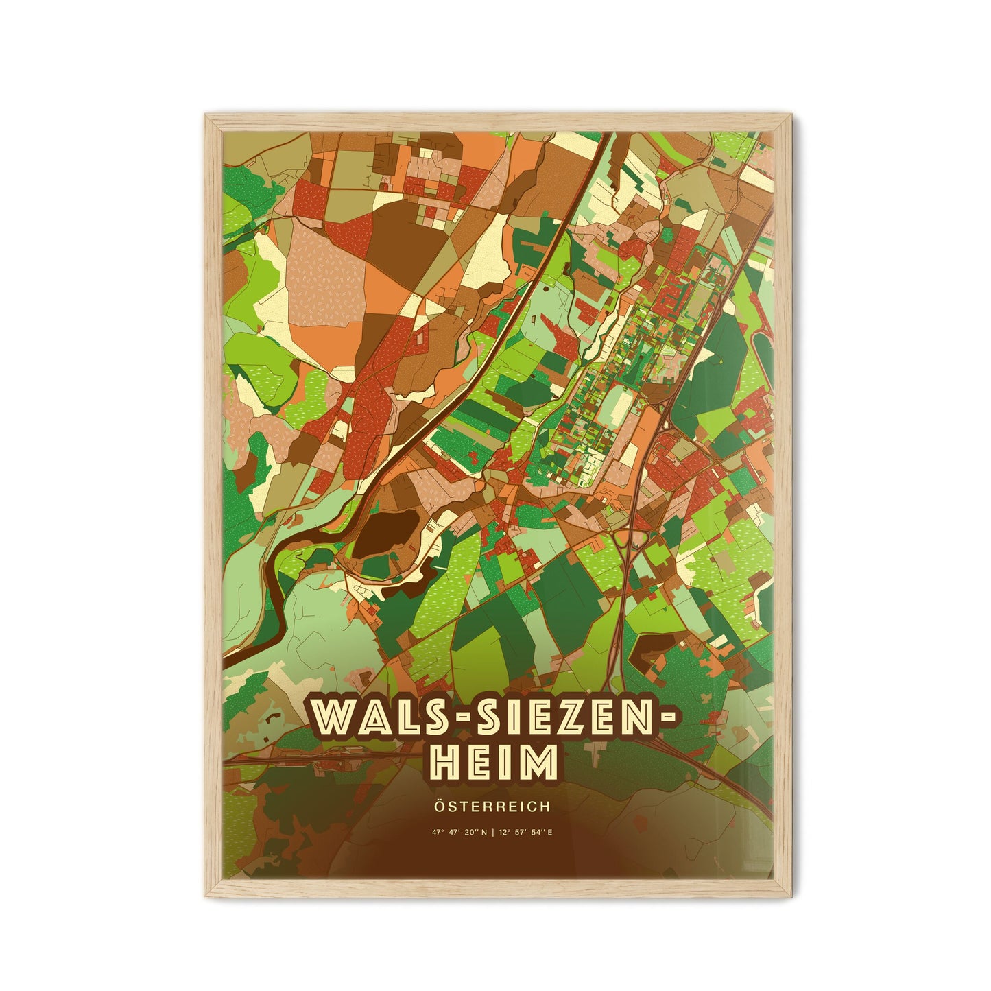 Colorful WALS-SIEZENHEIM AUSTRIA Fine Art Map Farmhouse