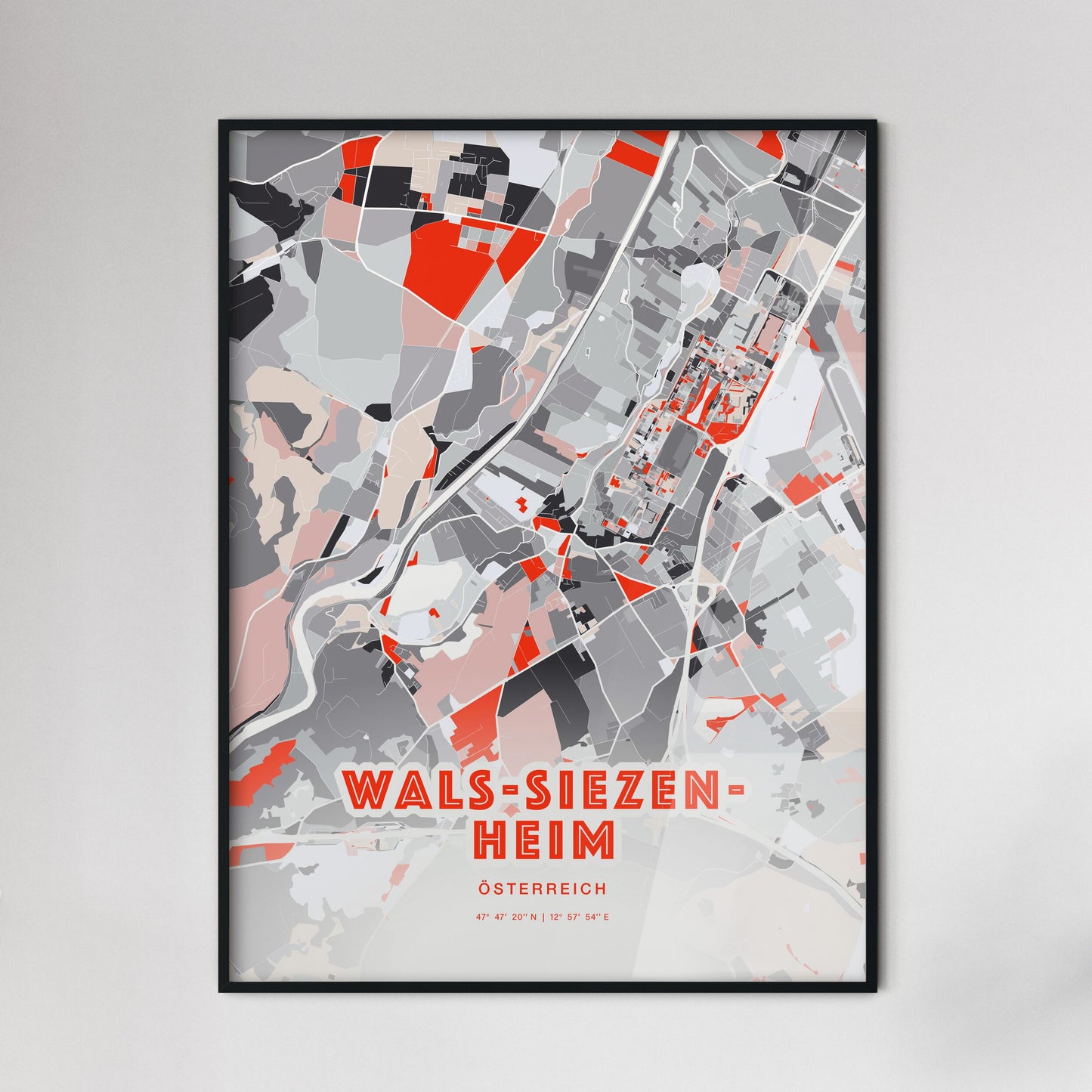 Colorful WALS-SIEZENHEIM AUSTRIA Fine Art Map Modern