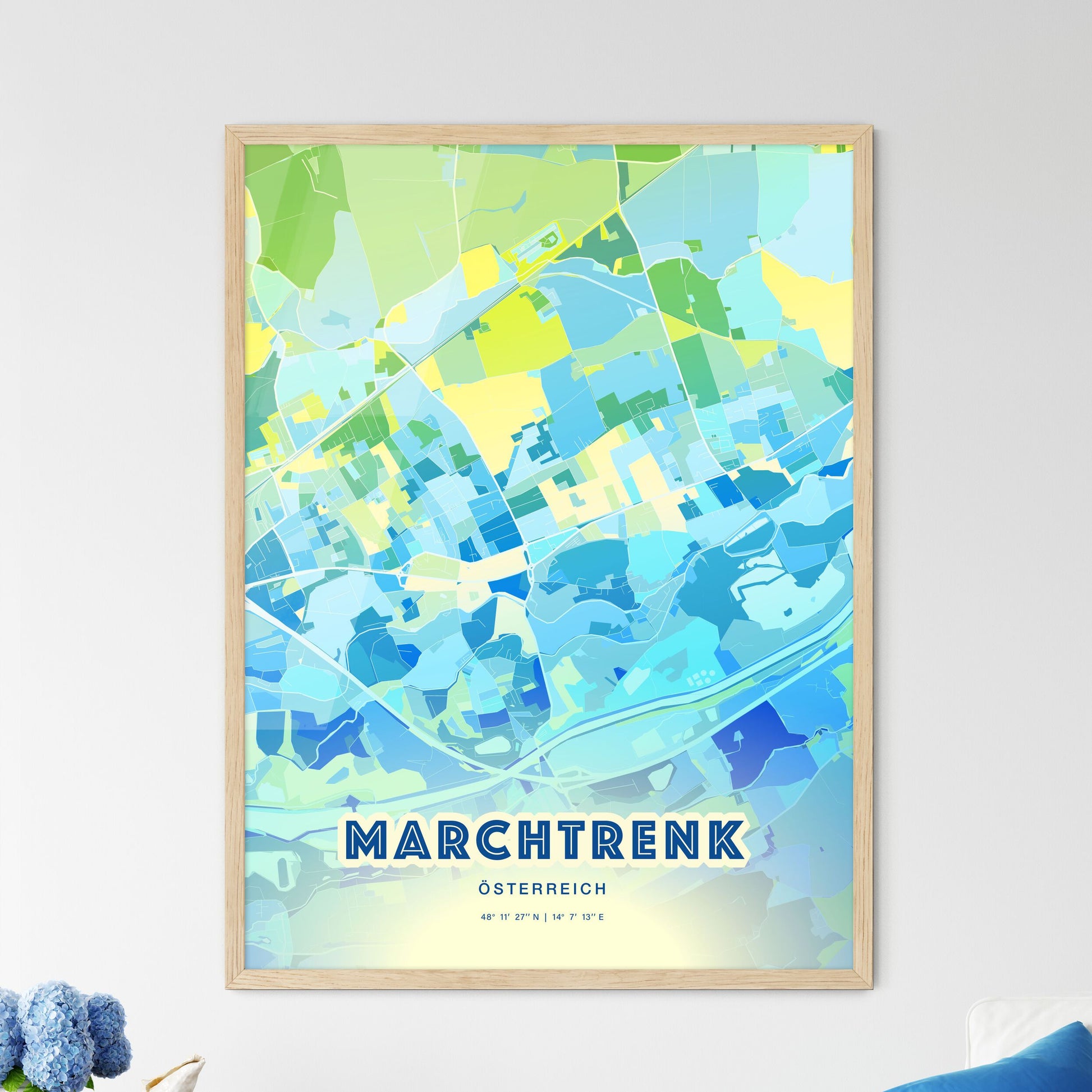 Colorful MARCHTRENK AUSTRIA Fine Art Map Cool Blue