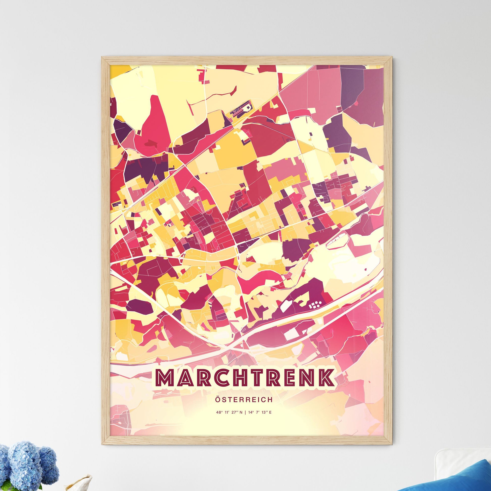 Colorful MARCHTRENK AUSTRIA Fine Art Map Hot Red