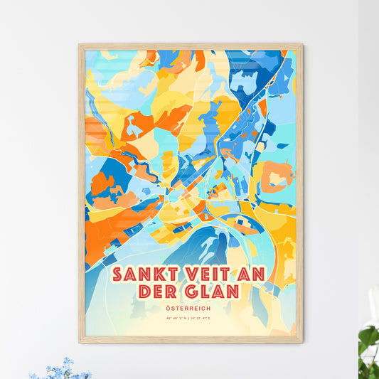Colorful SANKT VEIT AN DER GLAN AUSTRIA Fine Art Map Blue Orange