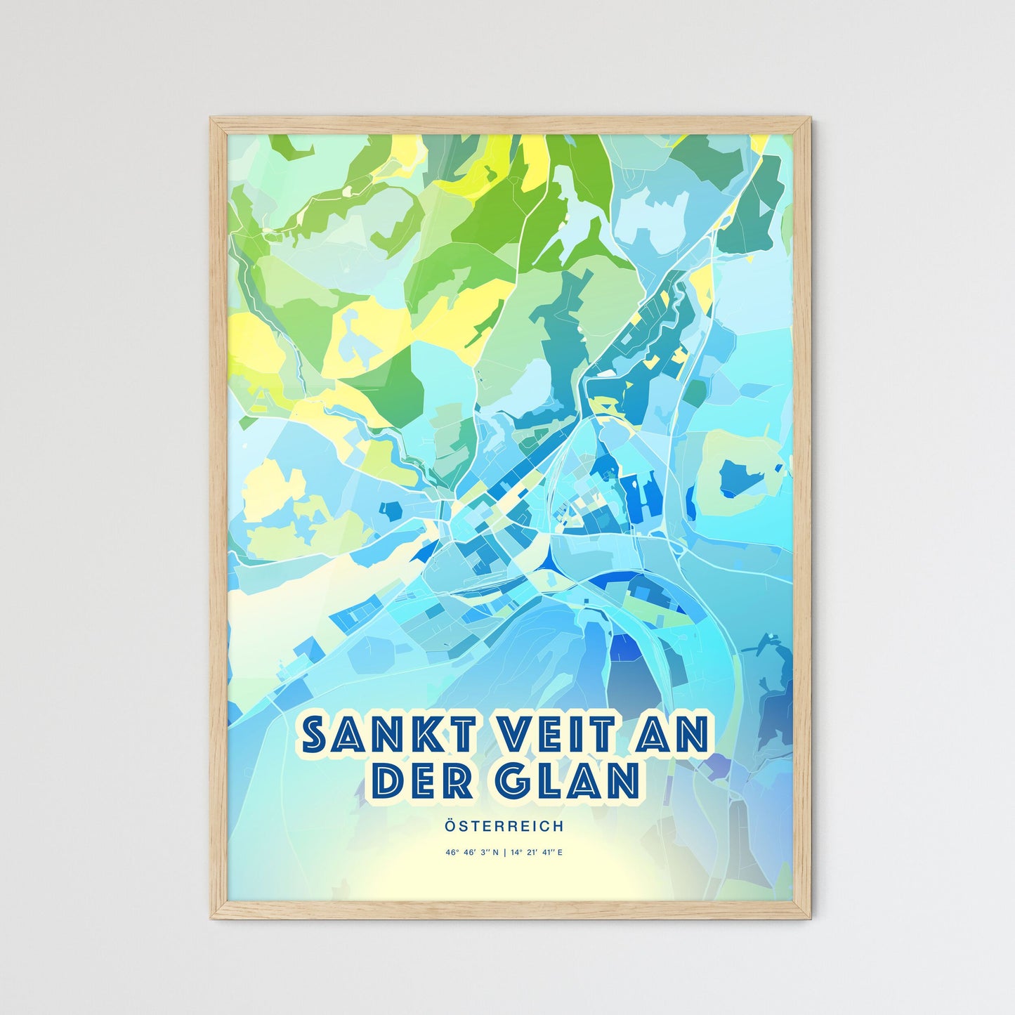 Colorful SANKT VEIT AN DER GLAN AUSTRIA Fine Art Map Cool Blue