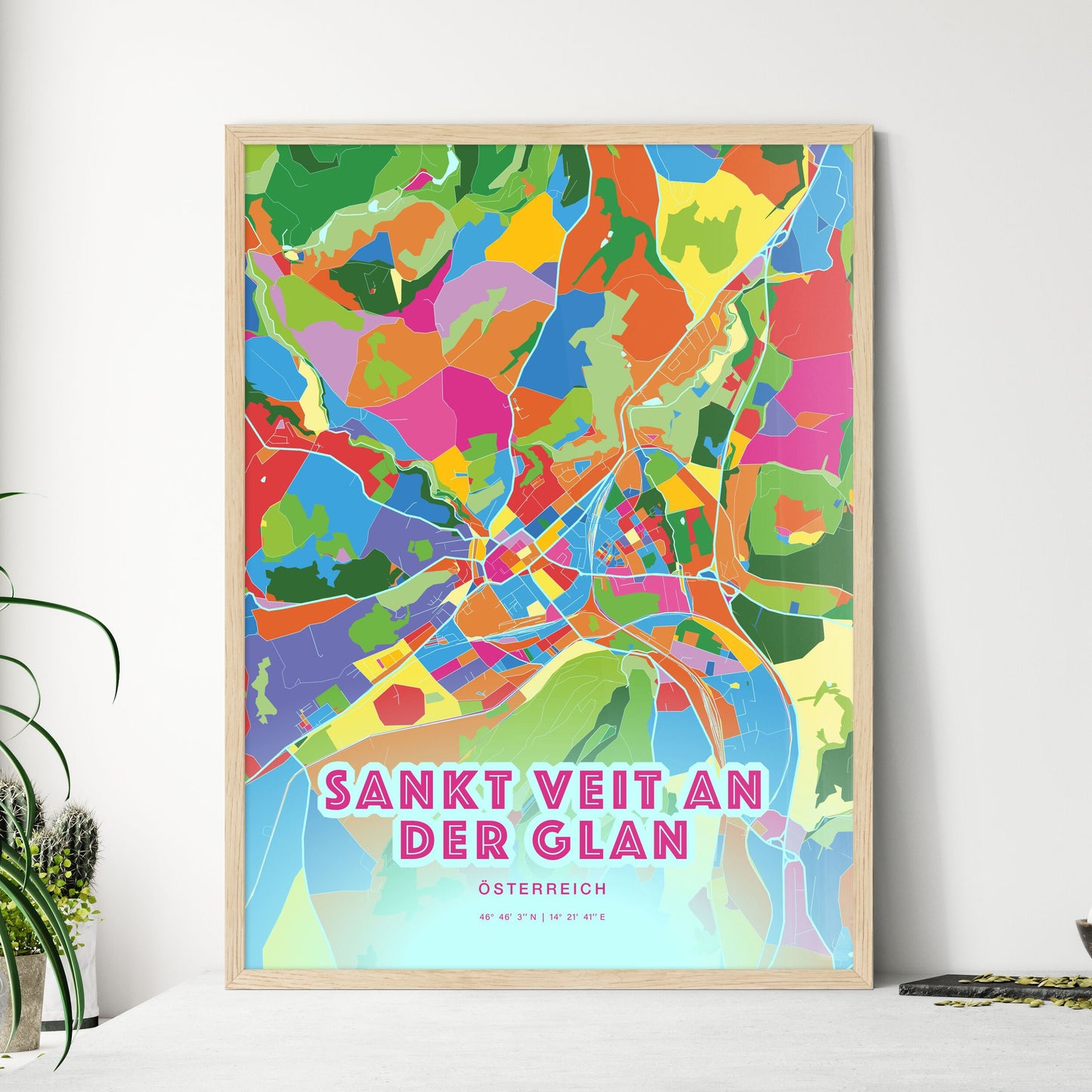 Colorful SANKT VEIT AN DER GLAN AUSTRIA Fine Art Map Crazy Colors