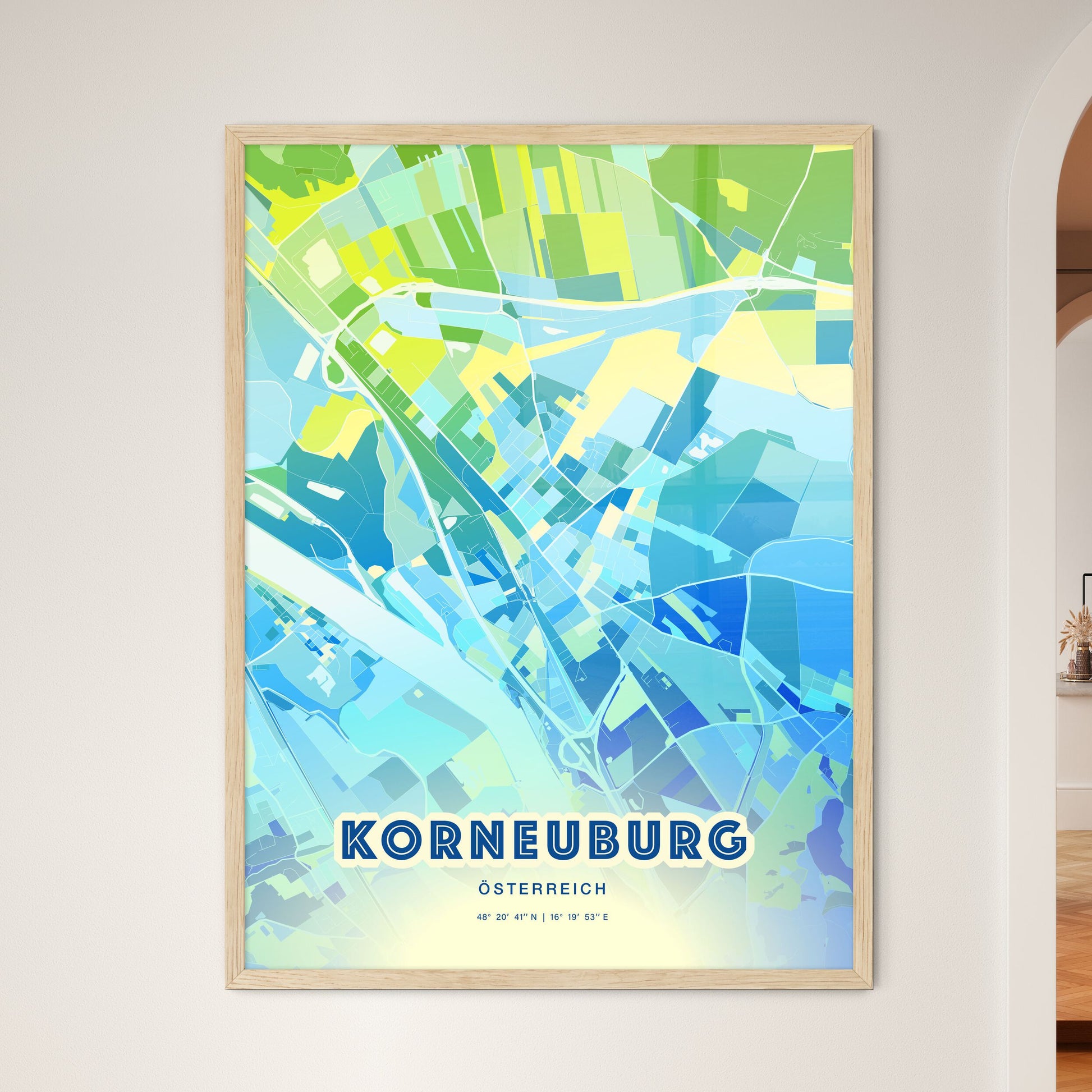 Colorful KORNEUBURG AUSTRIA Fine Art Map Cool Blue