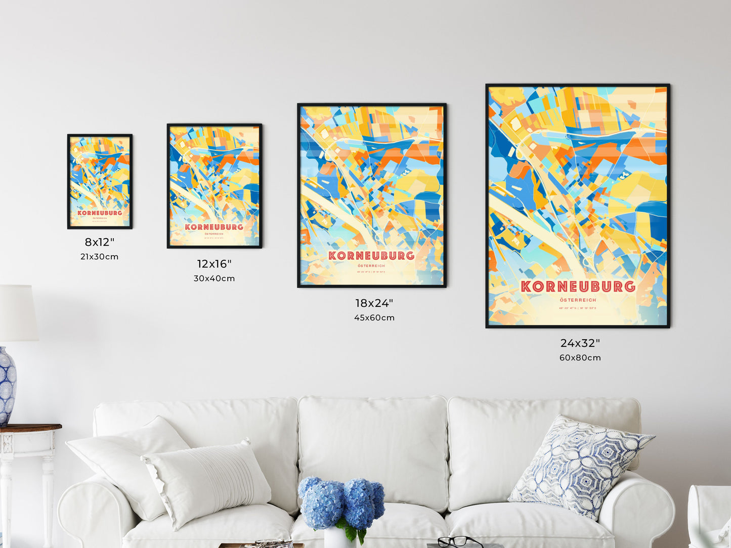 Colorful KORNEUBURG AUSTRIA Fine Art Map Blue Orange