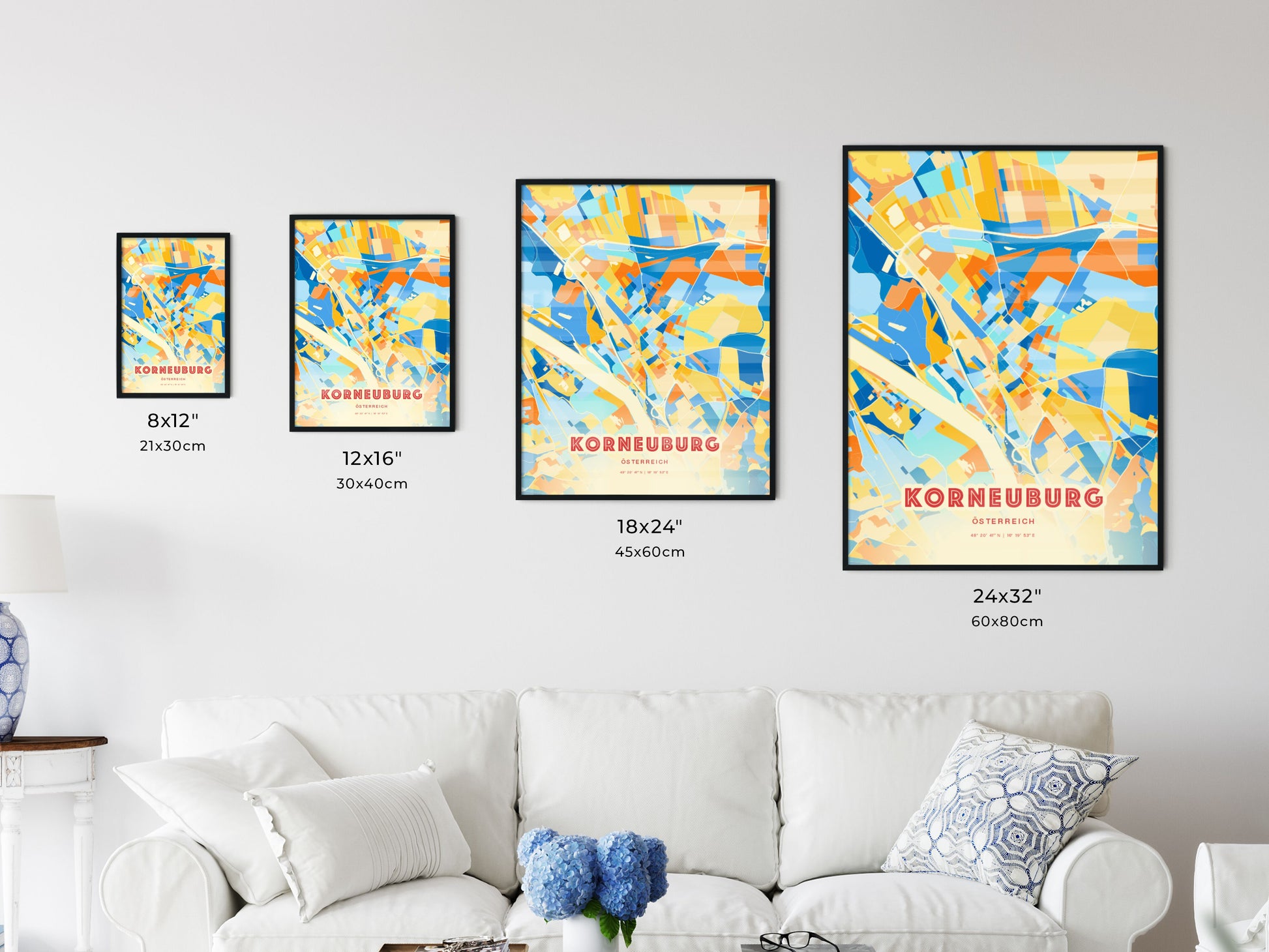 Colorful KORNEUBURG AUSTRIA Fine Art Map Blue Orange