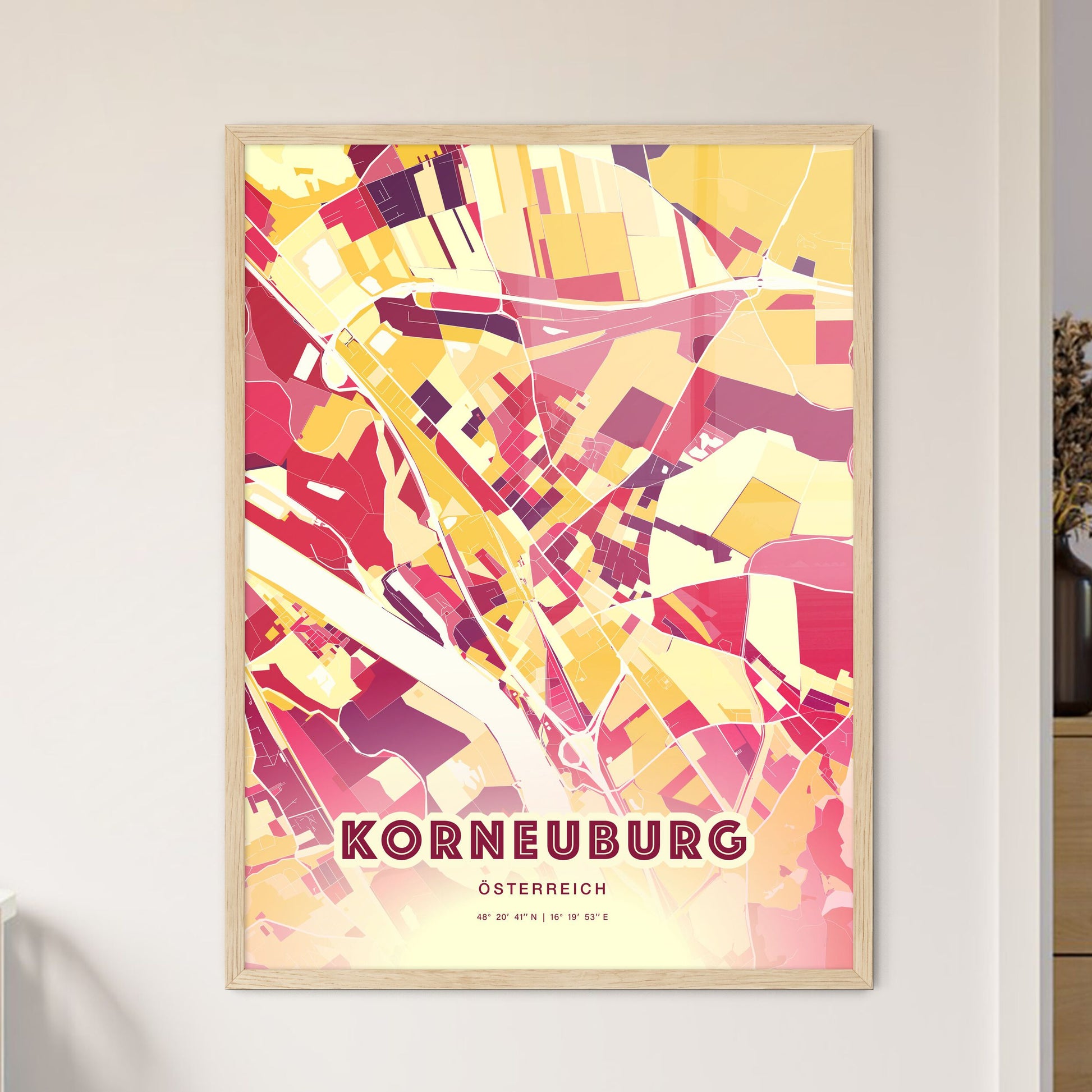 Colorful KORNEUBURG AUSTRIA Fine Art Map Hot Red