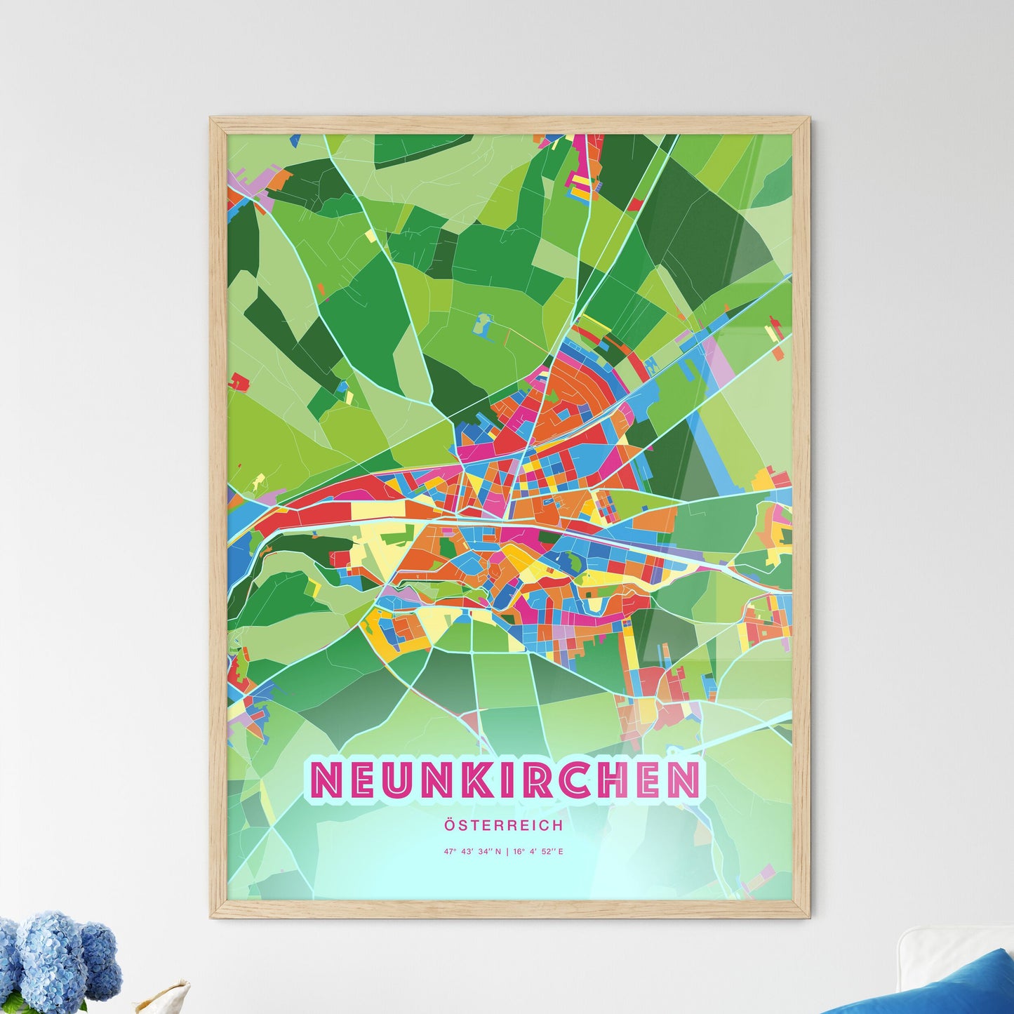 Colorful NEUNKIRCHEN AUSTRIA Fine Art Map Crazy Colors
