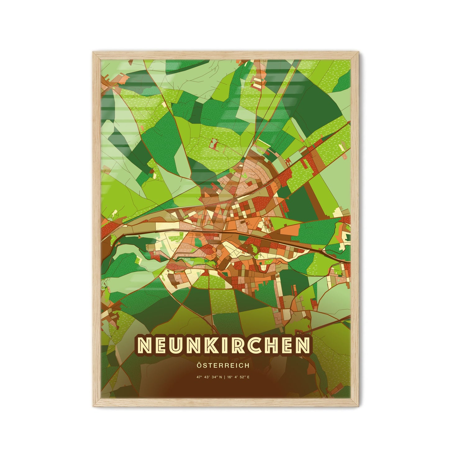 Colorful NEUNKIRCHEN AUSTRIA Fine Art Map Farmhouse