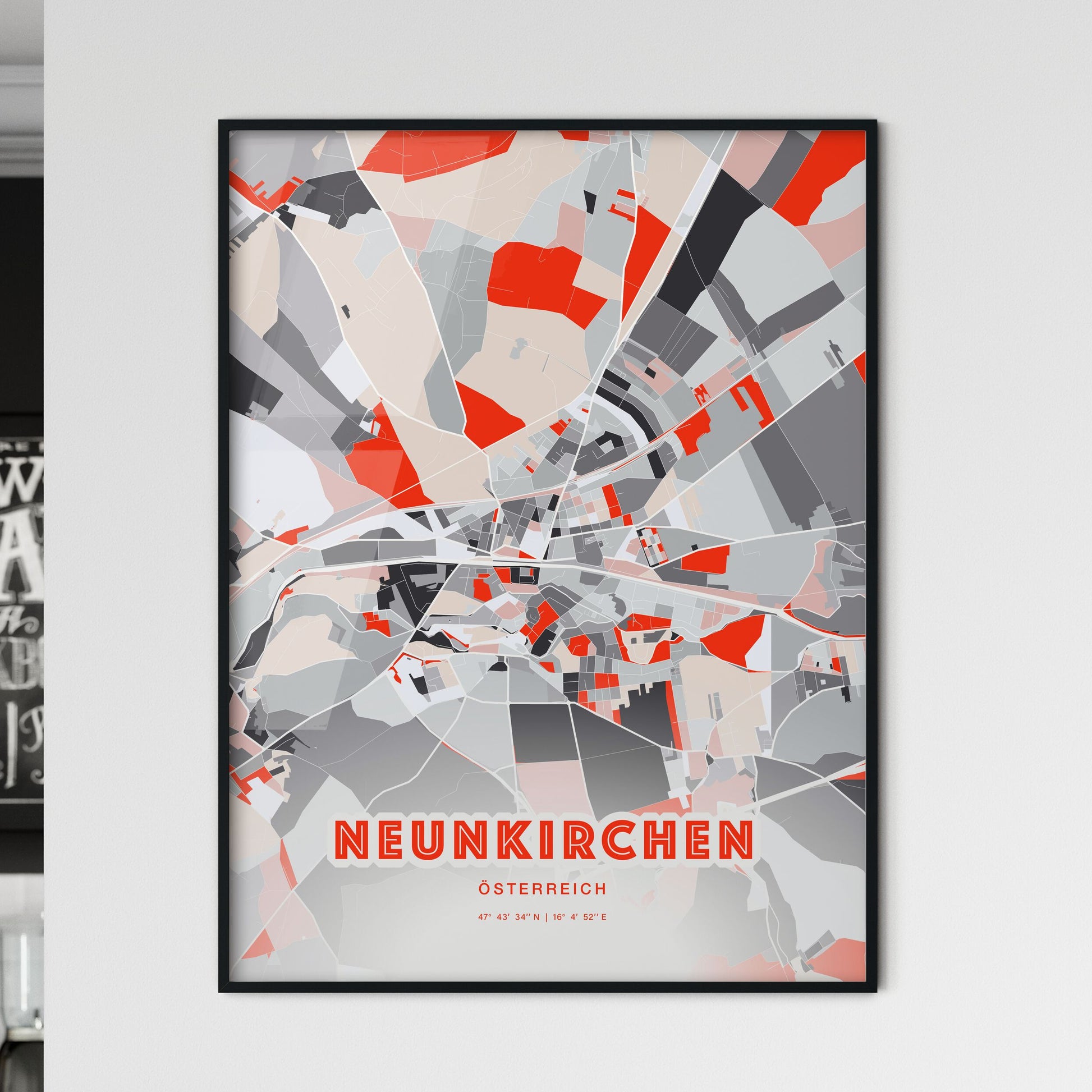 Colorful NEUNKIRCHEN AUSTRIA Fine Art Map Modern