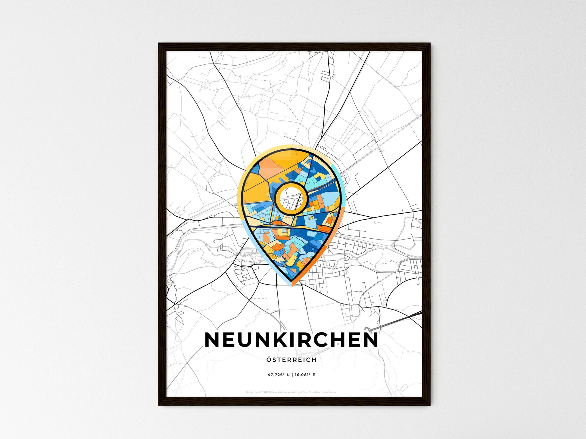 Neunkirchen Austria wedding art map with pointer icon