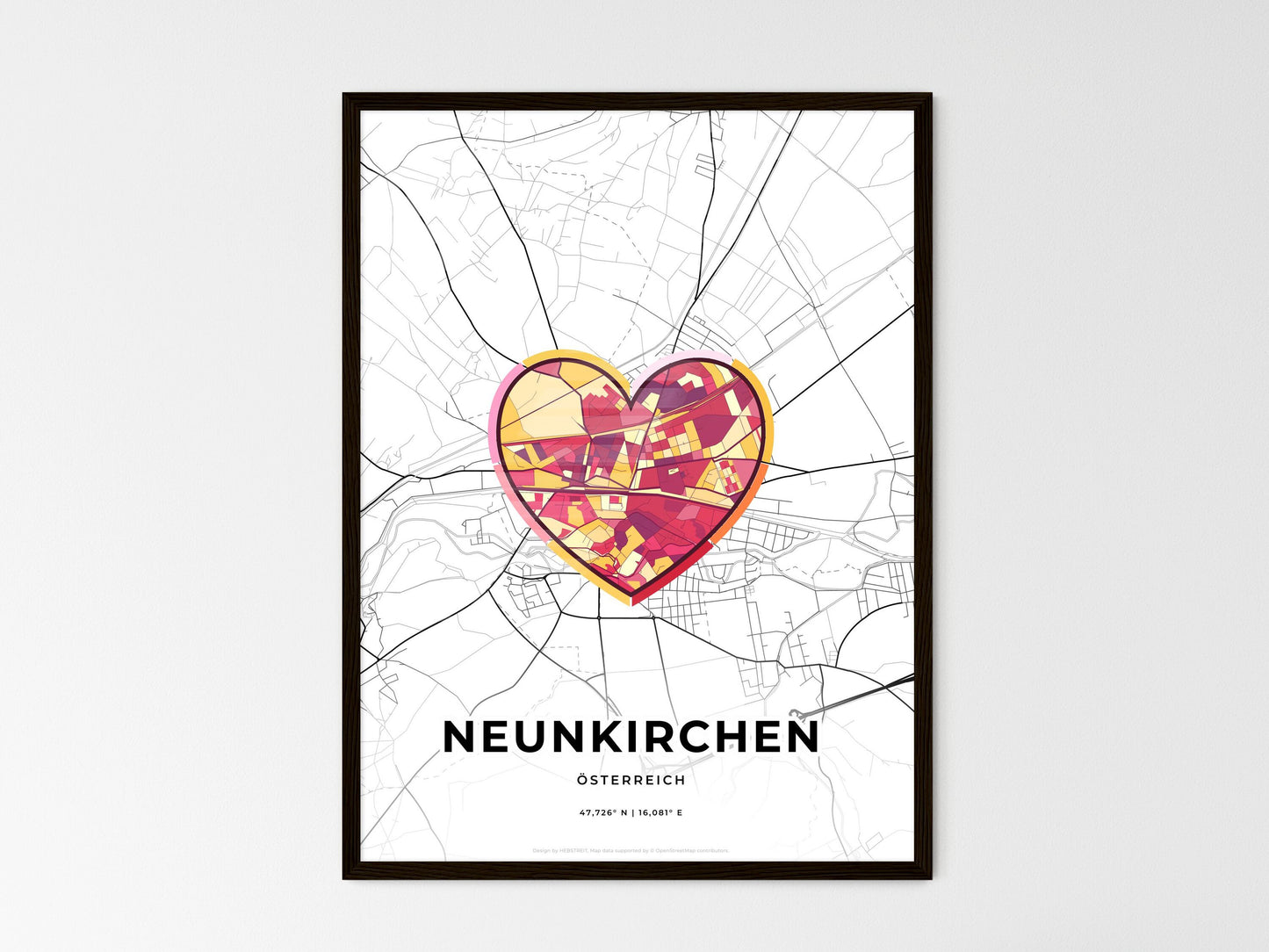 Neunkirchen Austria wedding art map with heart icon