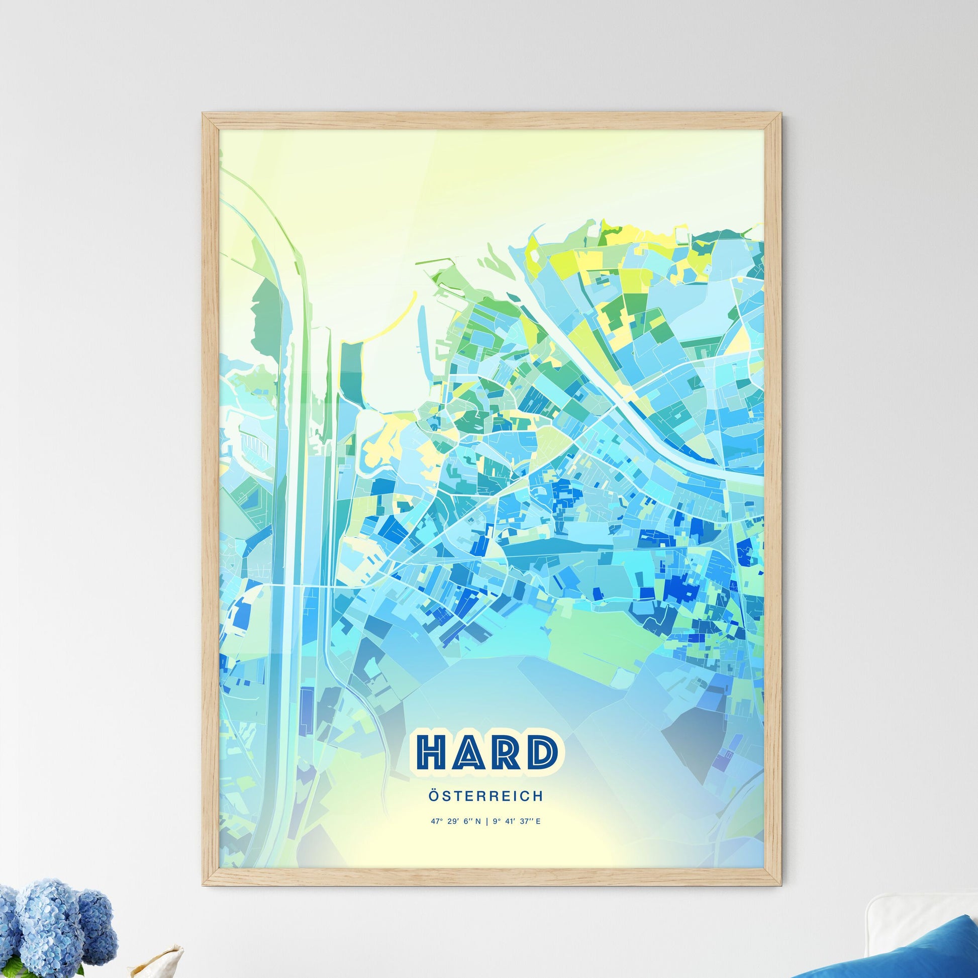 Colorful HARD AUSTRIA Fine Art Map Cool Blue