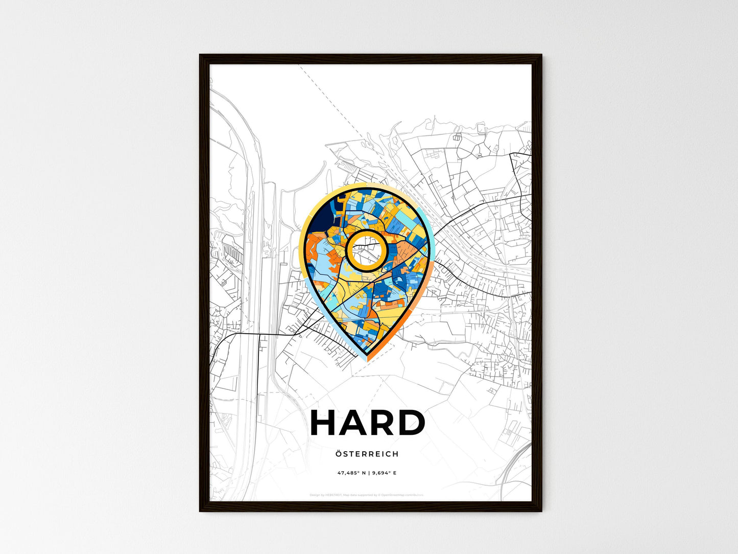 Hard Austria wedding art map with pointer icon