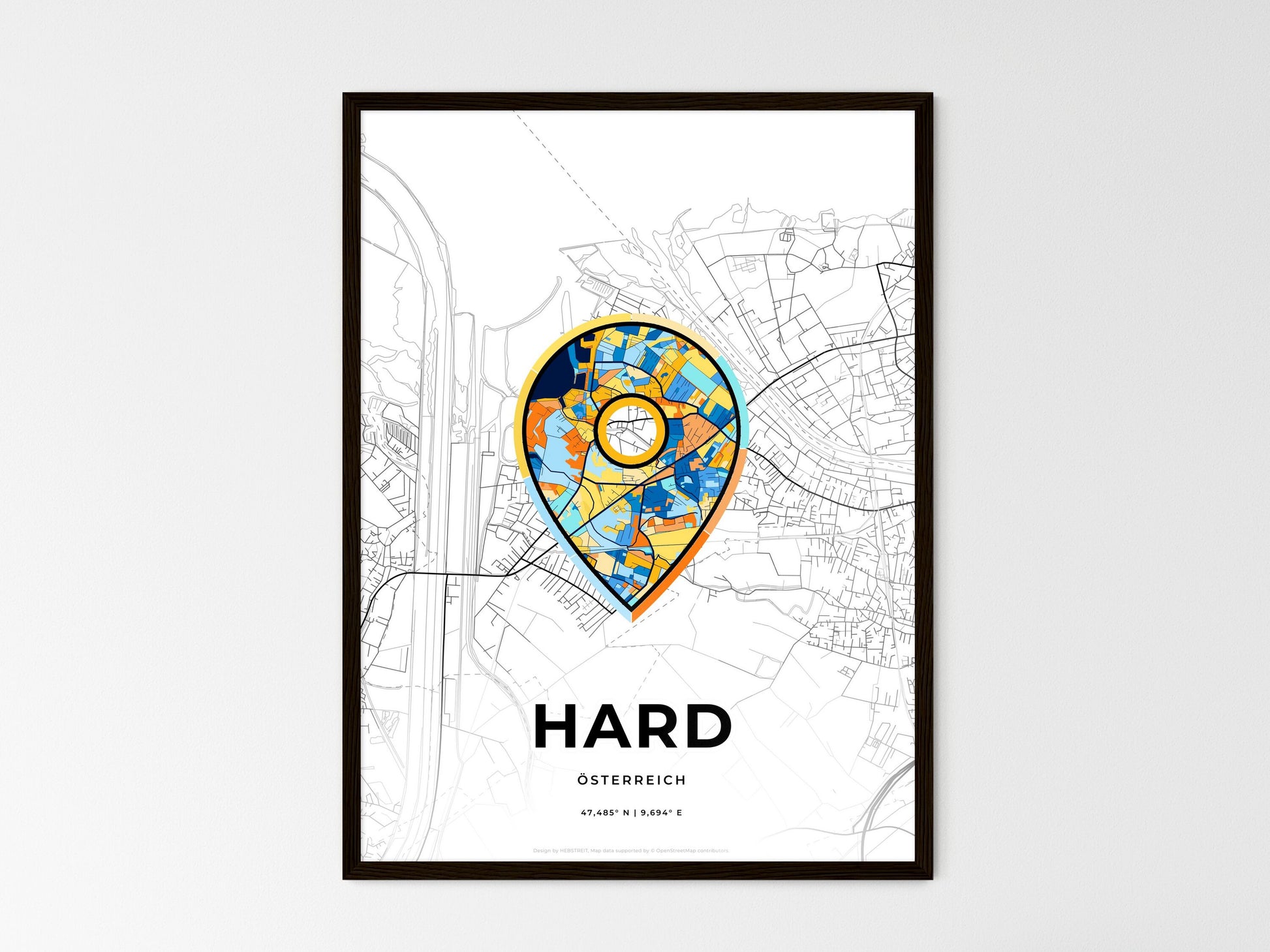 Hard Austria wedding art map with pointer icon