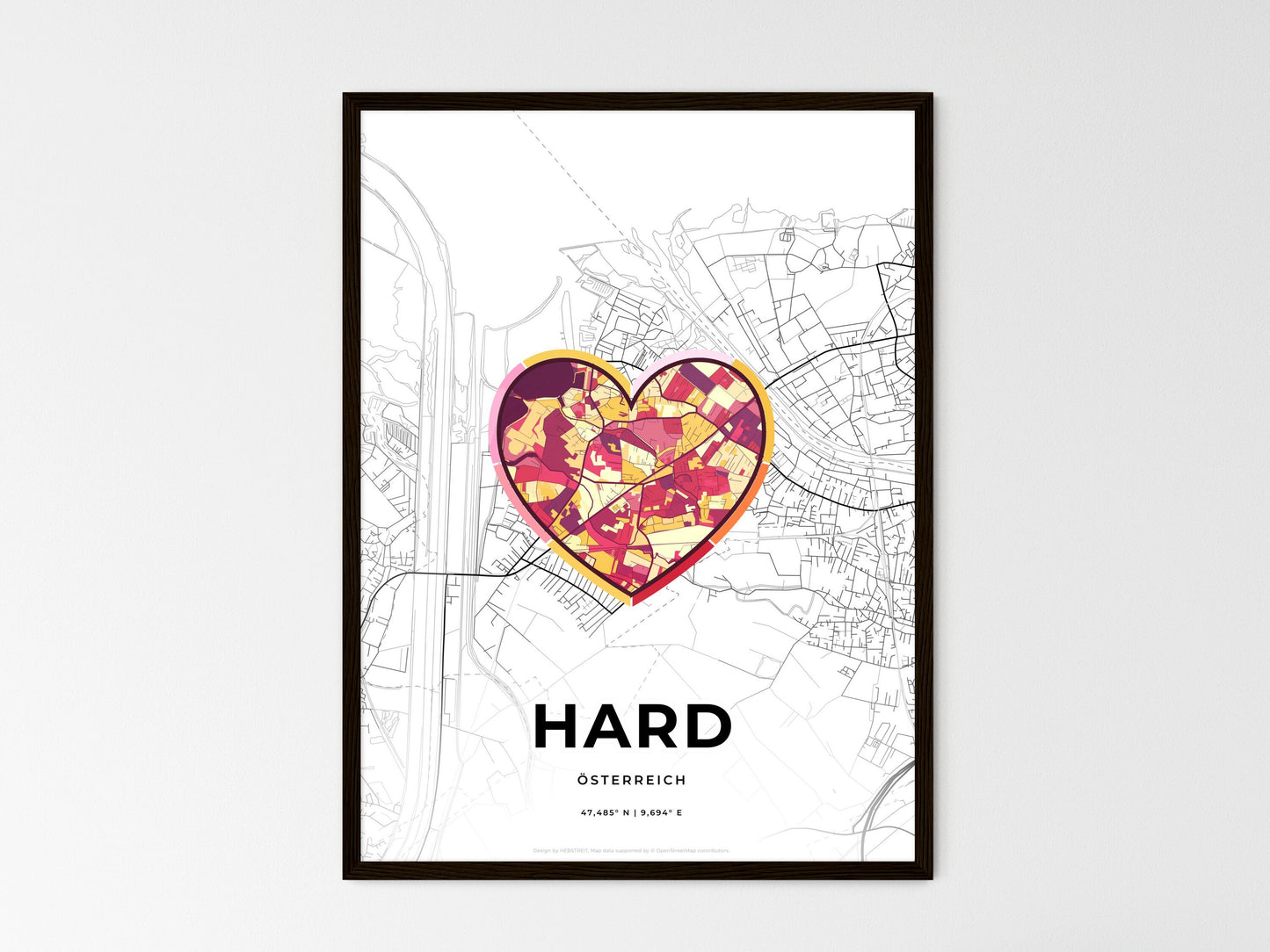 Hard Austria wedding art map with heart icon