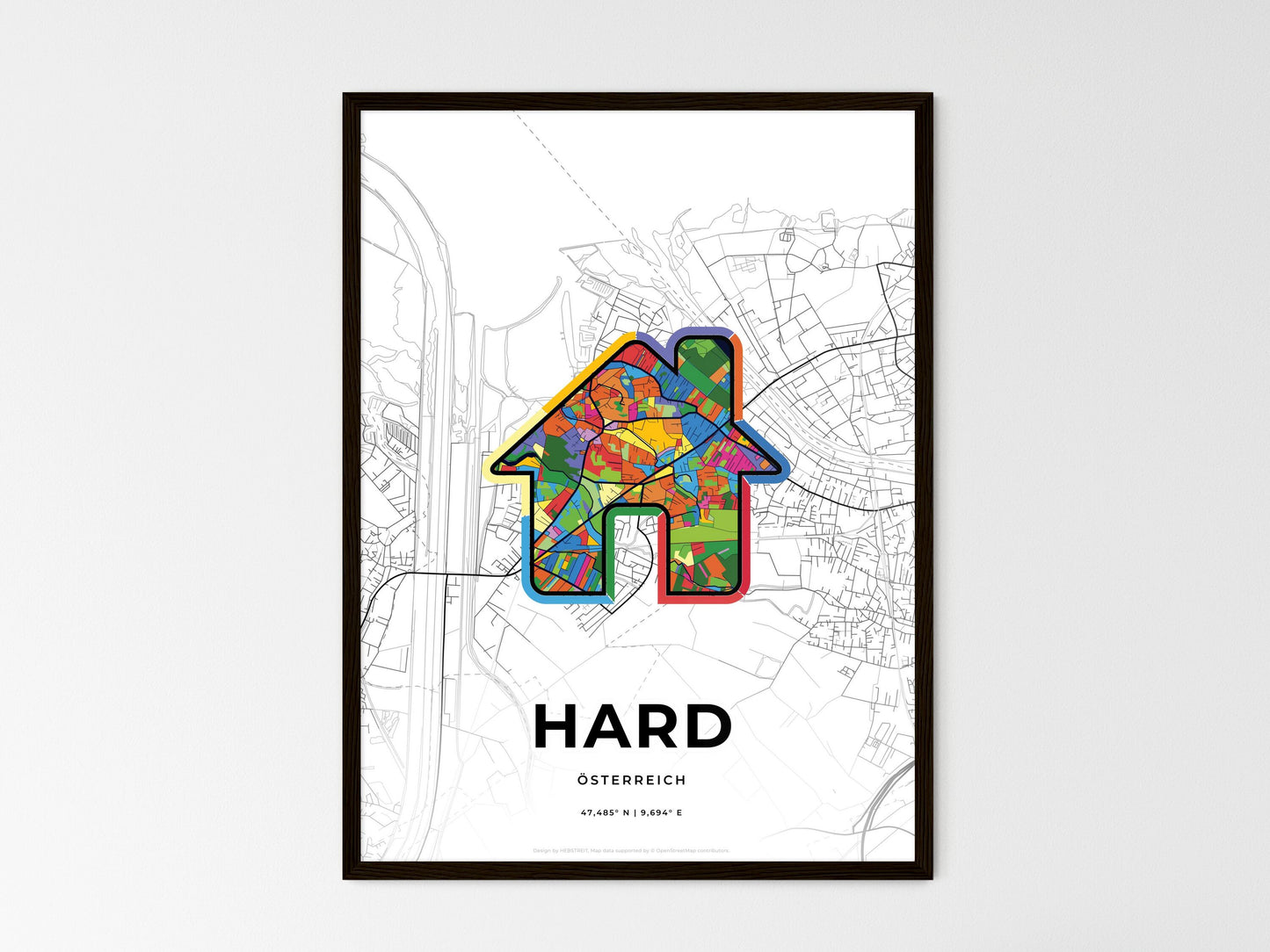 Hard Austria wedding art map with home icon